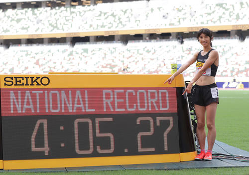 セイコーゴールデングランプリ陸上2020東京　女子1500メートル、4分5秒27の日本記録を樹立した田中（2020年8月23日撮影）