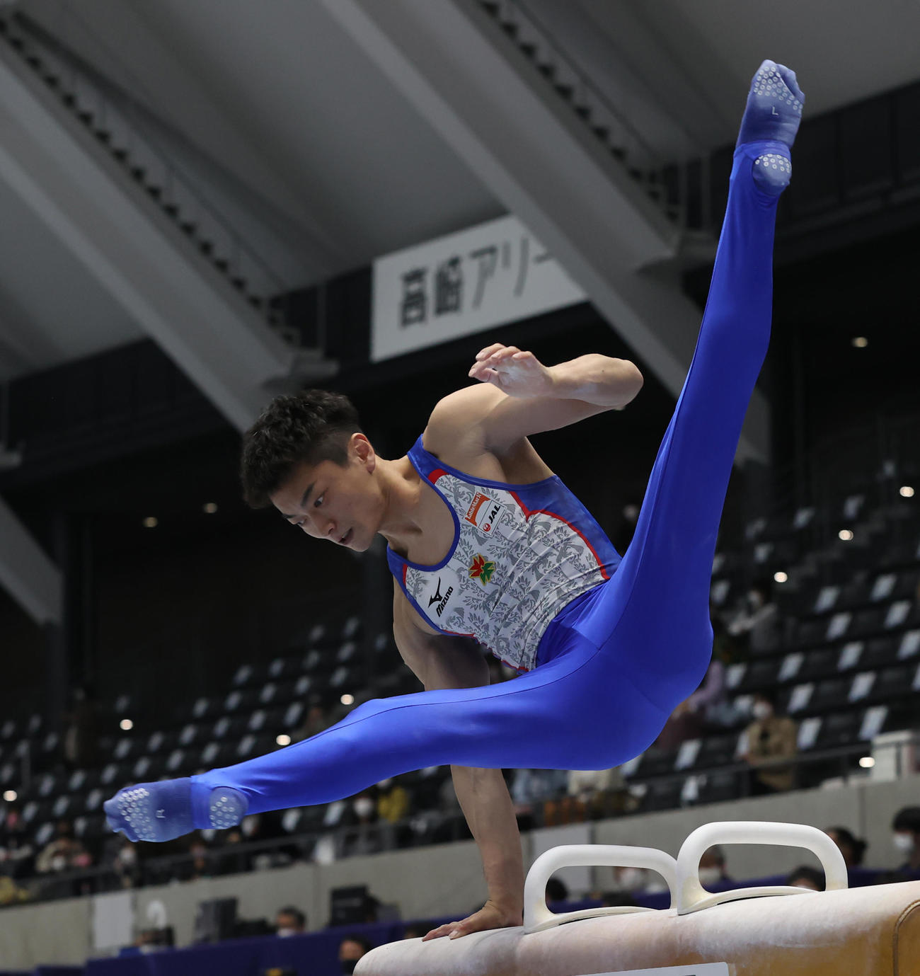 全日本選手権のあん馬で華麗な演技を見せる亀山耕平＝2021年4月16日（代表撮影）