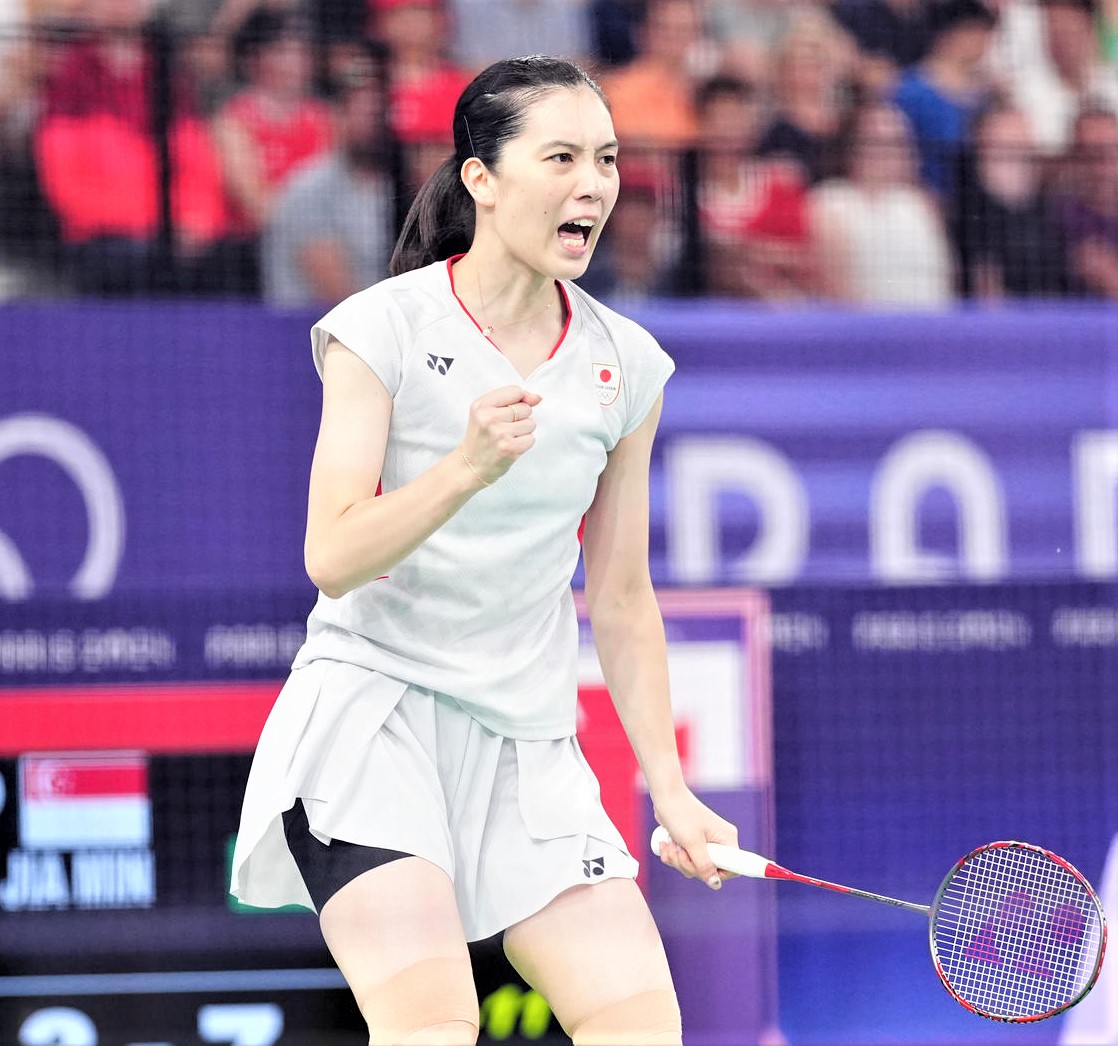 オフに陸上女子やり投げの北口と合同トレーニングをしたバドミントン女子で元日本代表の大堀彩さん（2024年8月撮影）