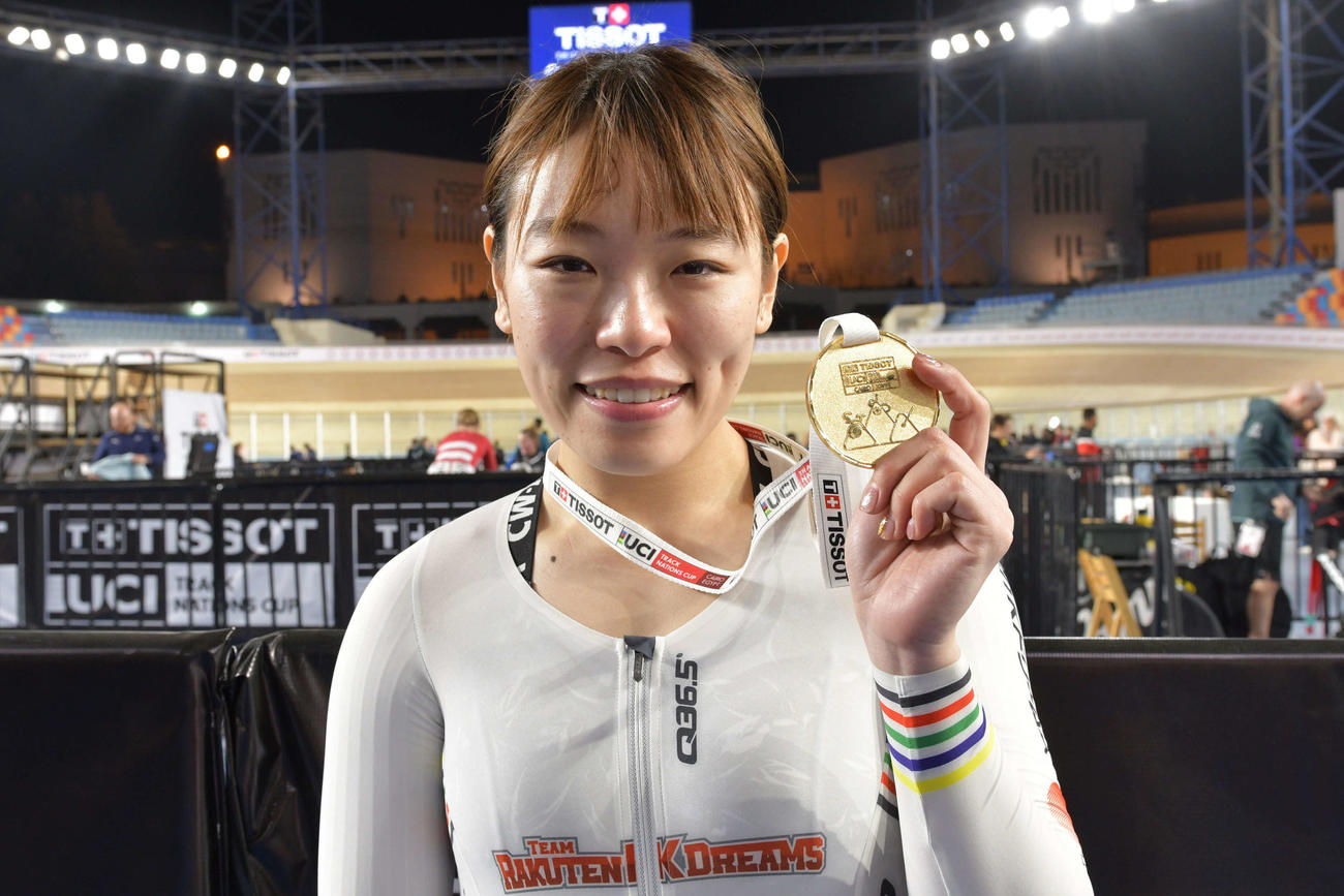 女子ケイリン2大会連続で金メダルを獲得した佐藤水菜（公財JKA提供）