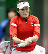 シングルスでコスタニッチに快勝した森上亜希子（共同）