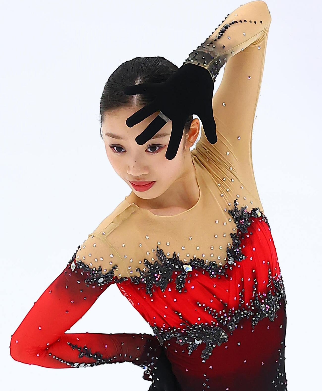 ジュニア女子のSPで首位に立った岡田芽依（撮影・野上伸悟）
