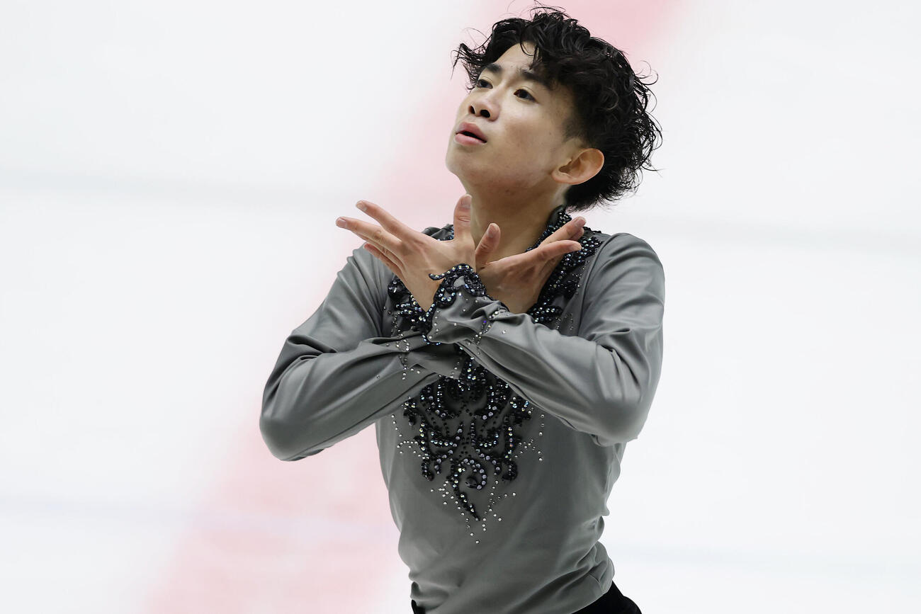 ジュニア男子フリーで演技する植村駿（撮影・前田充）