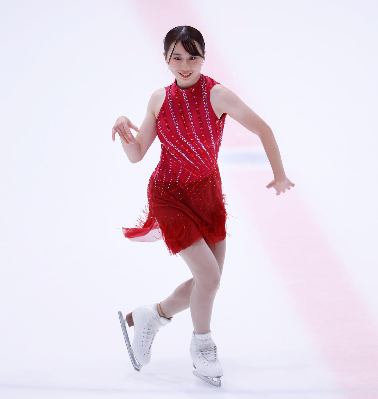 ジュニア女子フリーで演技する金沢純禾（撮影・山本朝陽）