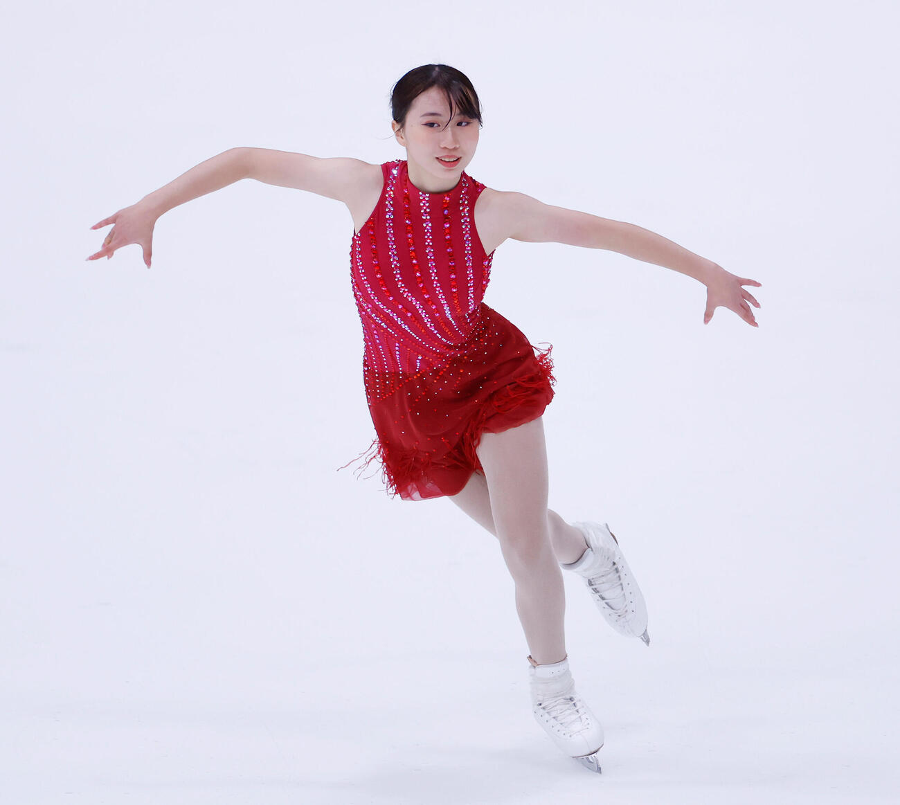 ジュニア女子フリーで演技する金沢純禾（撮影・山本朝陽）