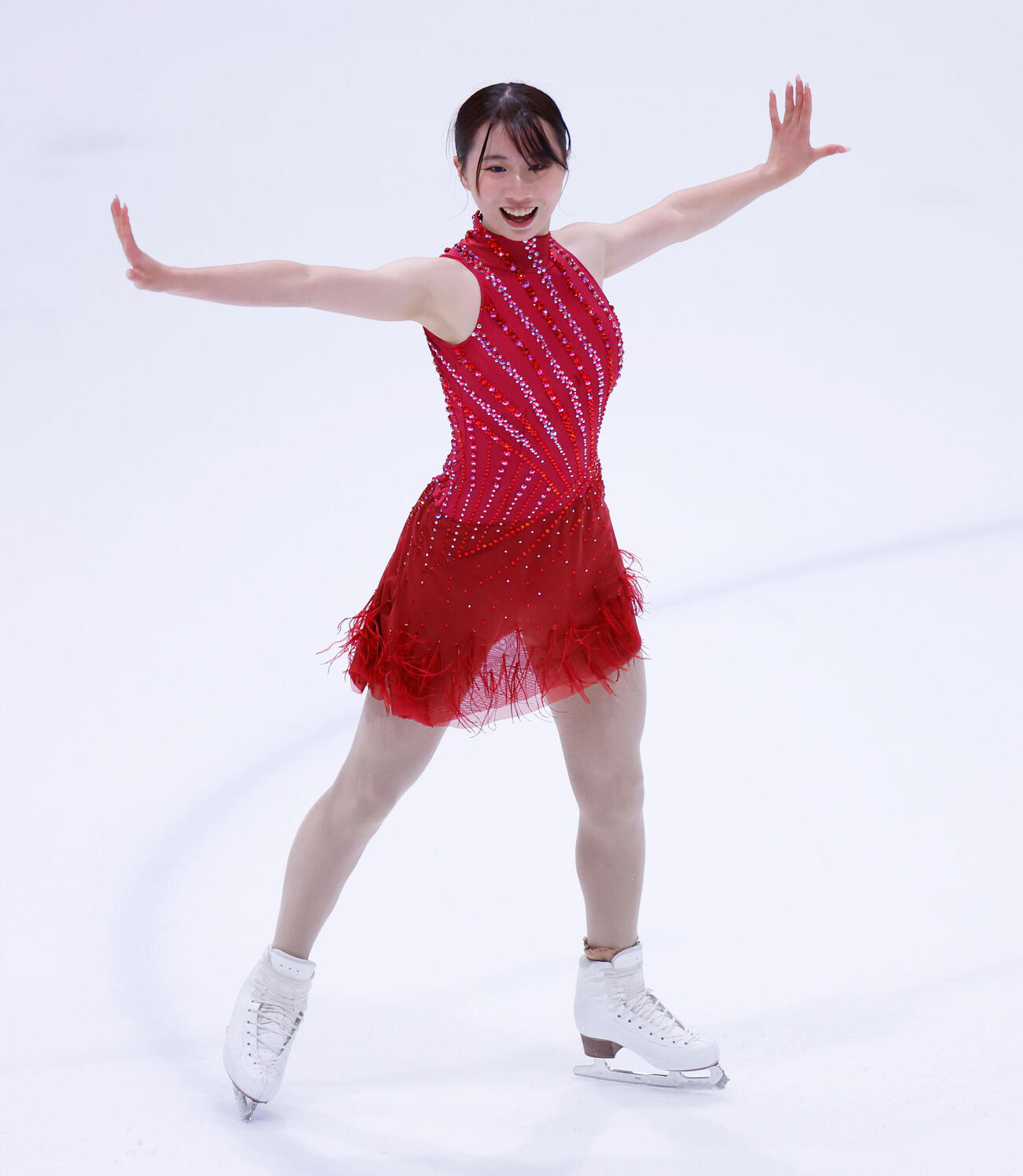 ジュニア女子フリーで演技する金沢純禾（撮影・山本朝陽）