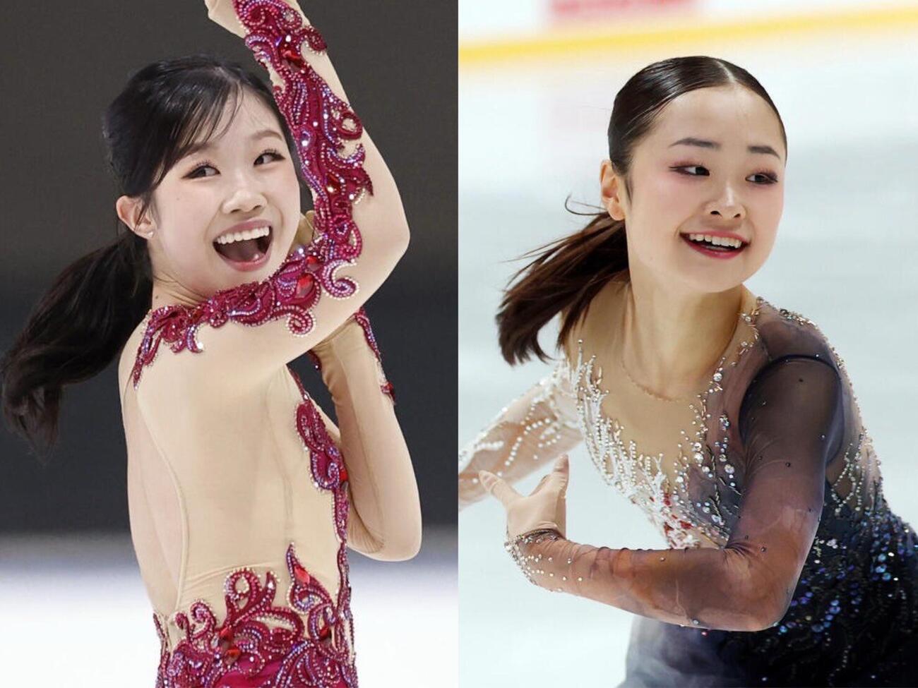 木下グループ杯で女子SP首位の中井亜美（左）と島田麻央