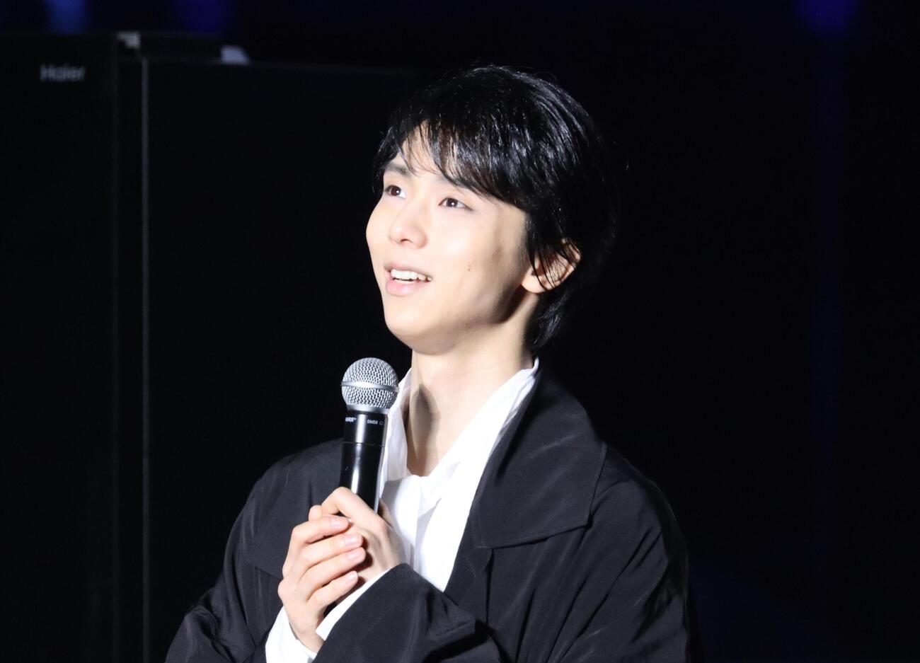 家電メーカー「Haier」および「AQUA」の新製品発表会に登場した羽生結弦さん（撮影・藤塚大輔）