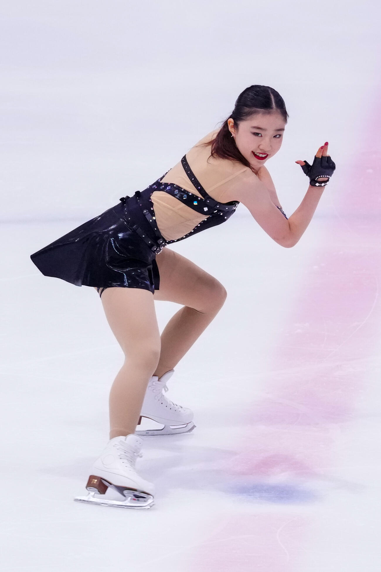 シニア女子SPで演技する千葉百音（撮影・江口和貴）