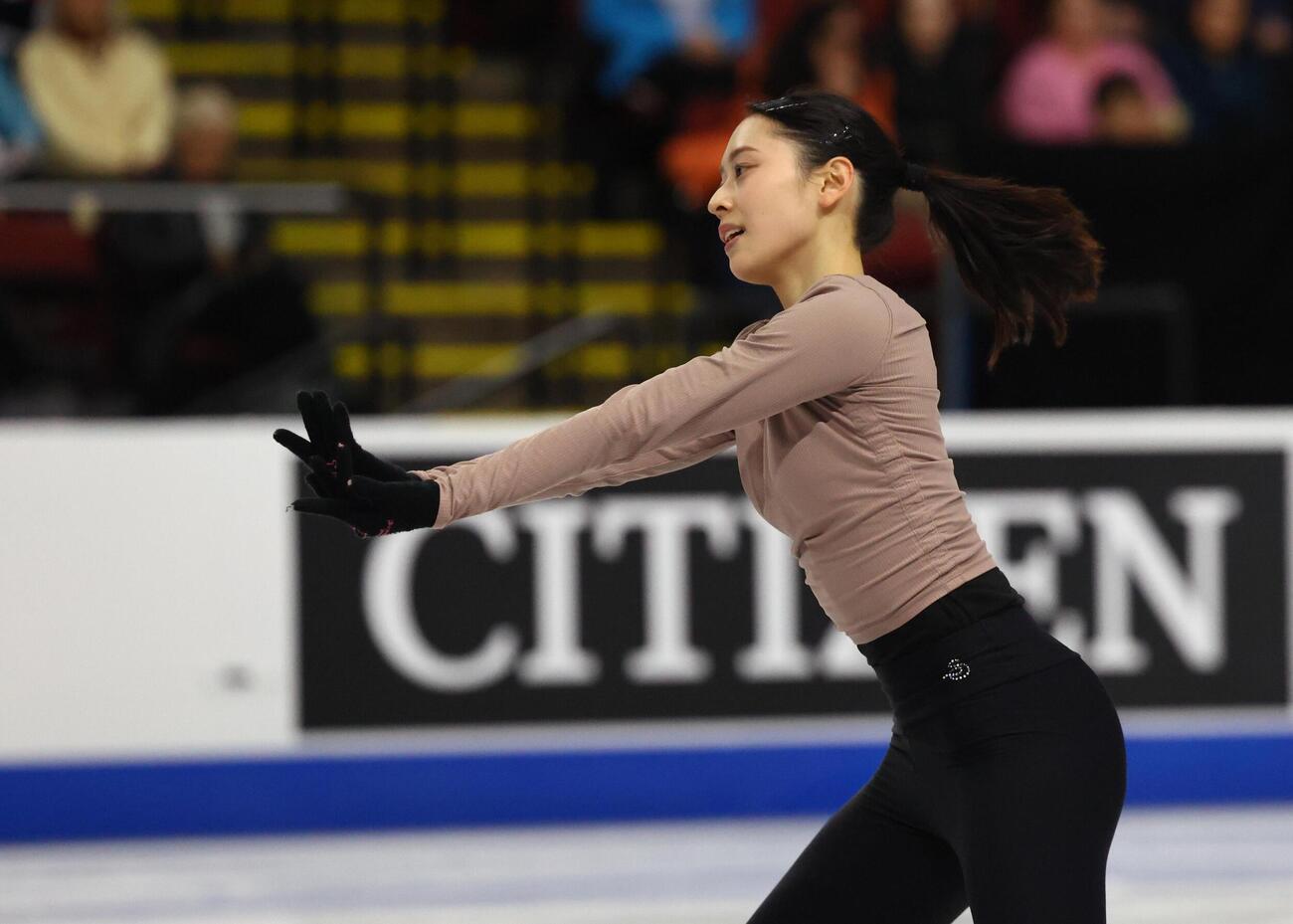 GPシリーズ・スケートカナダの前日練習に参加した三宅咲綺（撮影・藤塚大輔）
