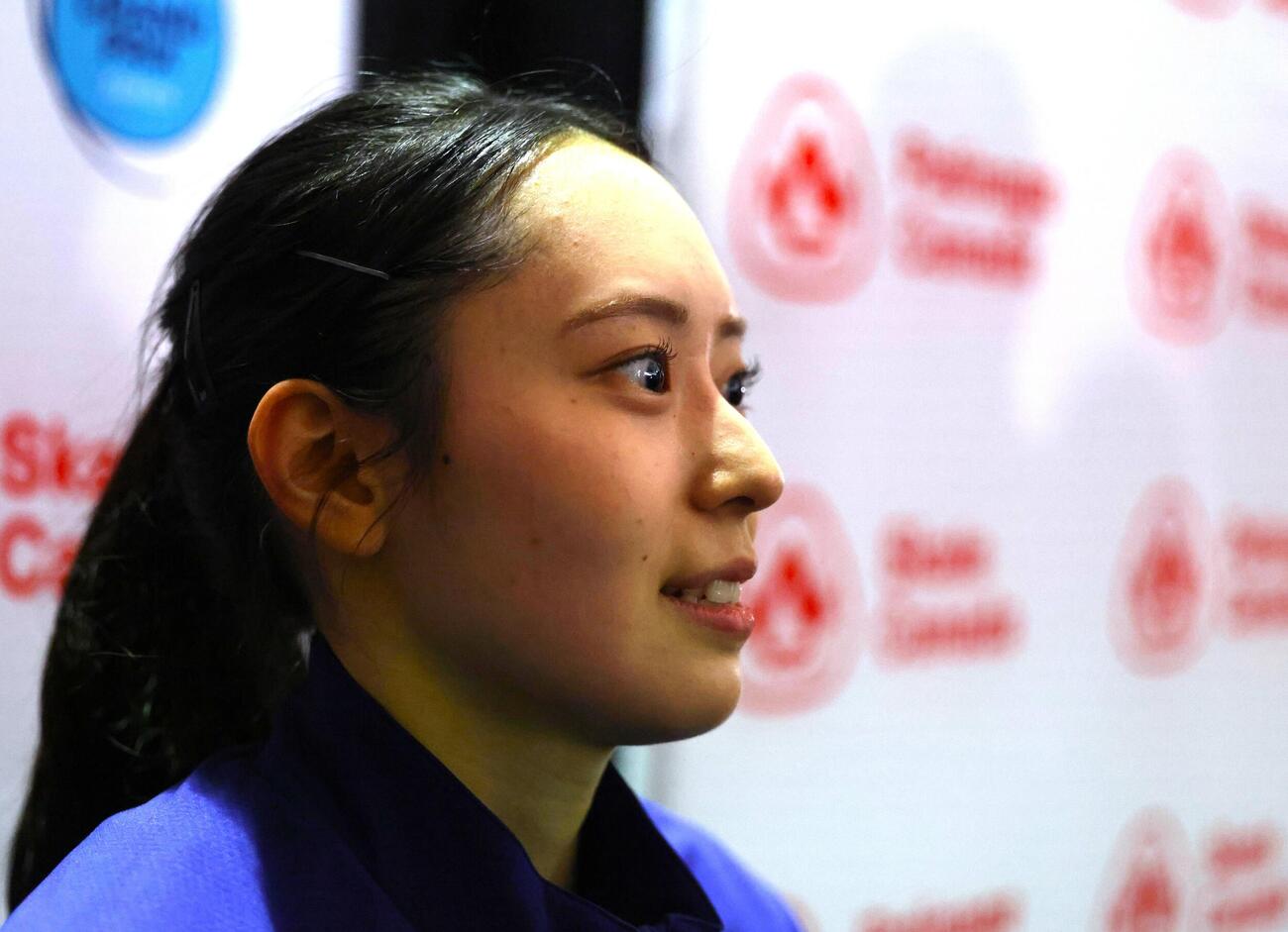 GPシリーズ・スケートカナダの前日練習後に取材に応じた三宅咲綺（撮影・藤塚大輔）
