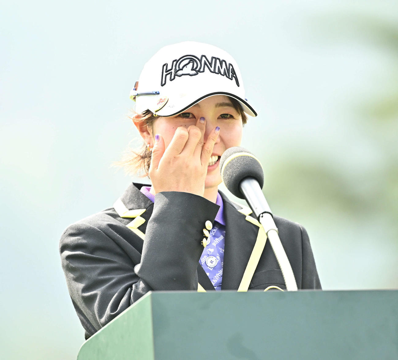 初優勝の蛭田はスピーチで感極まり涙を流す（2023年8月20日撮影）