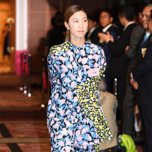 ワールドレディスチャンピオンシップサロンパスカップの前夜祭に出席した上田(撮影・山崎安昭)