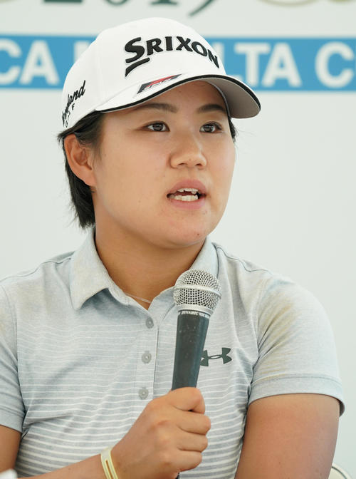 日本女子プロ選手権コニカミノルタ杯　大会前日の会見を行う畑岡奈紗（撮影・清水貴仁）