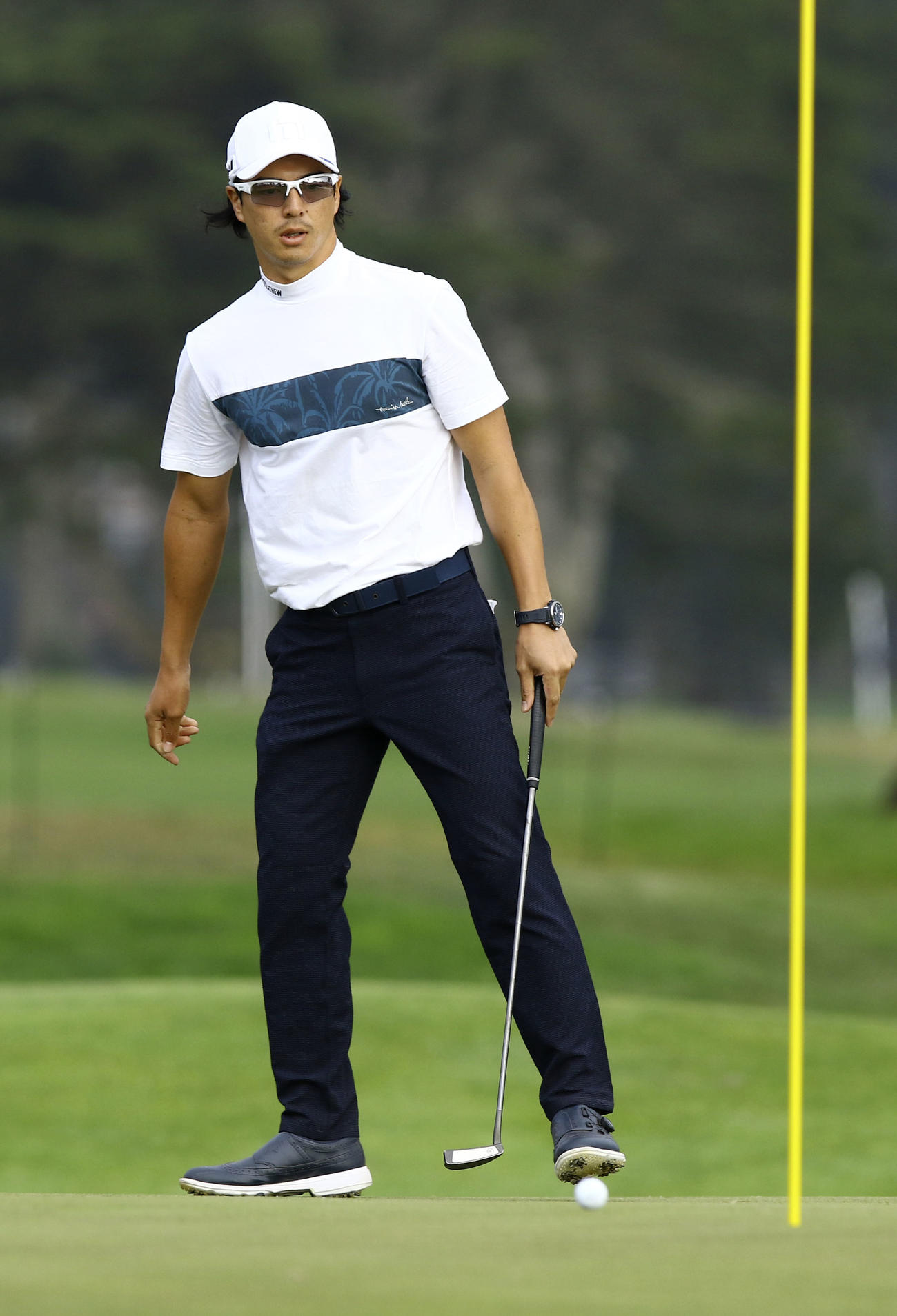 第2ラウンド、9番でパーパットを外した石川遼。通算2オーバーで予選落ちした＝TPCハーディングパーク（共同）