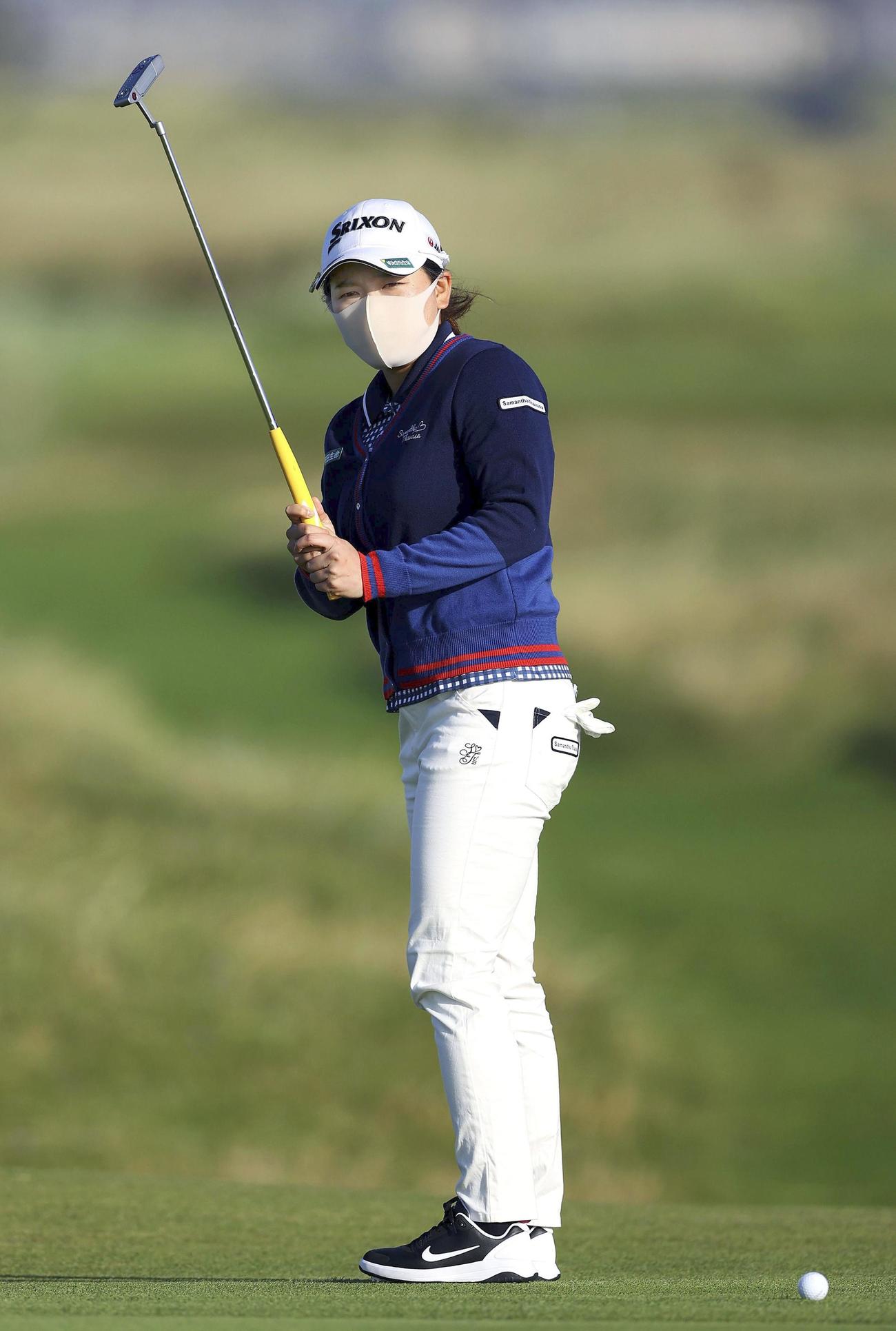 第1ラウンド、5オーバーで71位の勝みなみ＝ロイヤルトルーンGC（R＆A提供・ゲッティ＝共同）