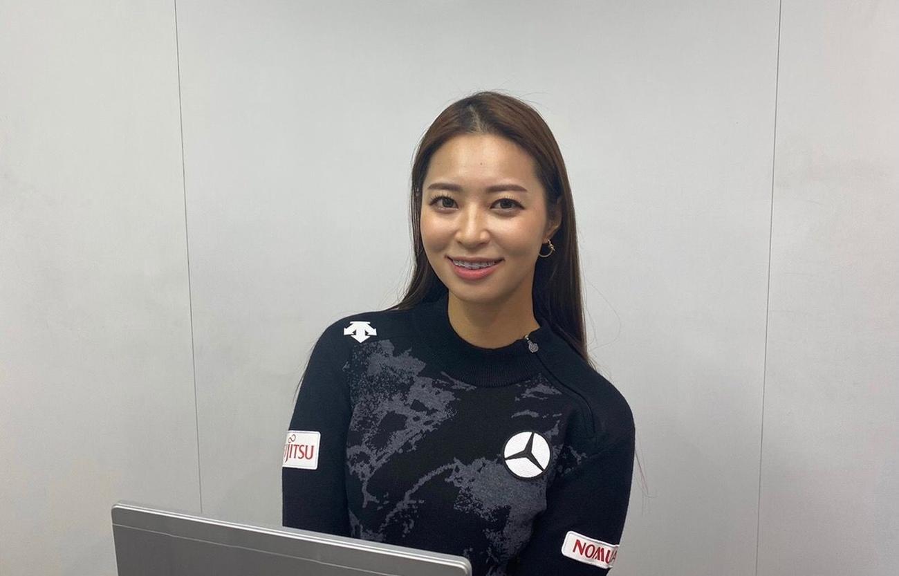 マスターズGCレディースの昨年大会優勝者としてオンライン会見を行った柏原明日架（JLPGA提供）