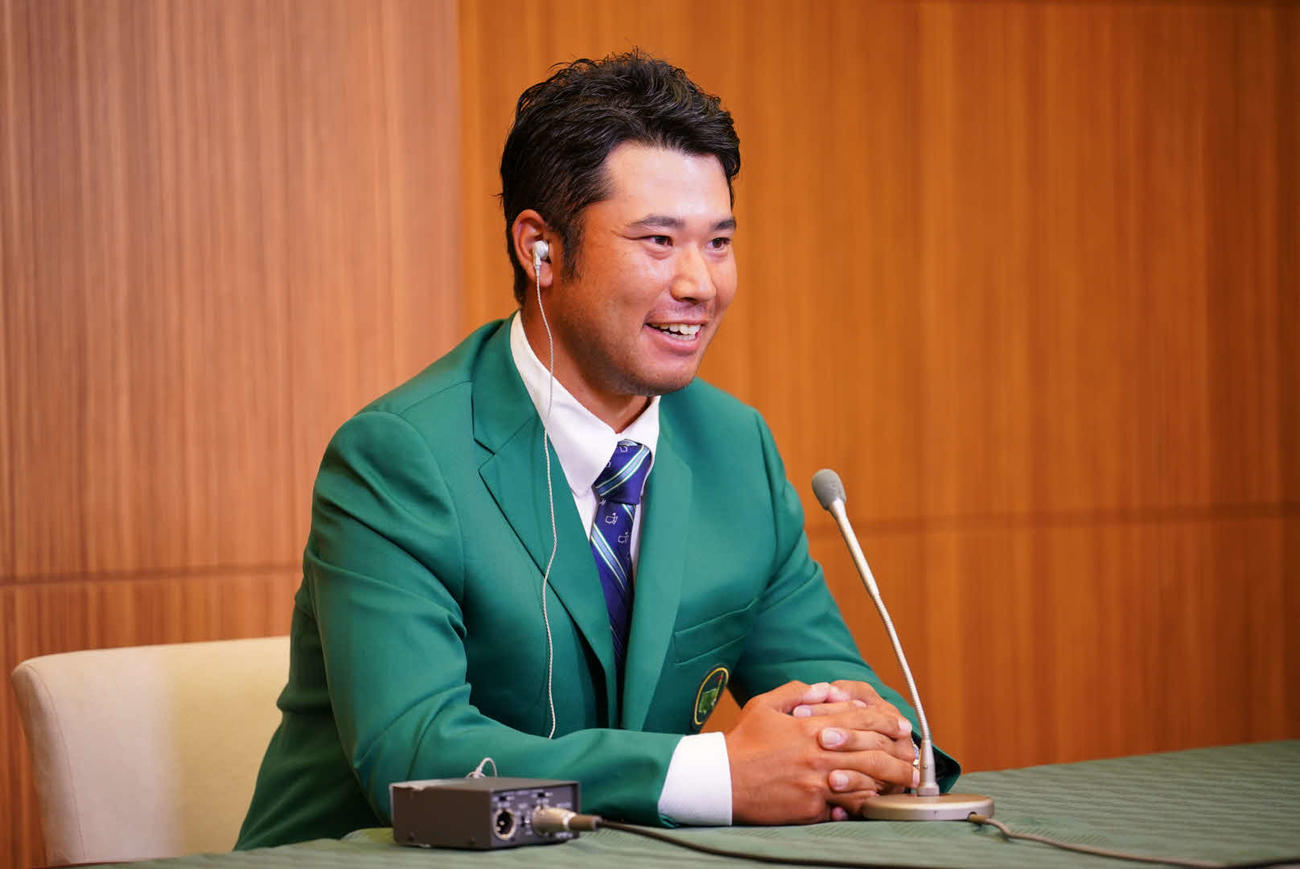 マスターズで優勝し、帰国後にオンラインで会見した松山英樹