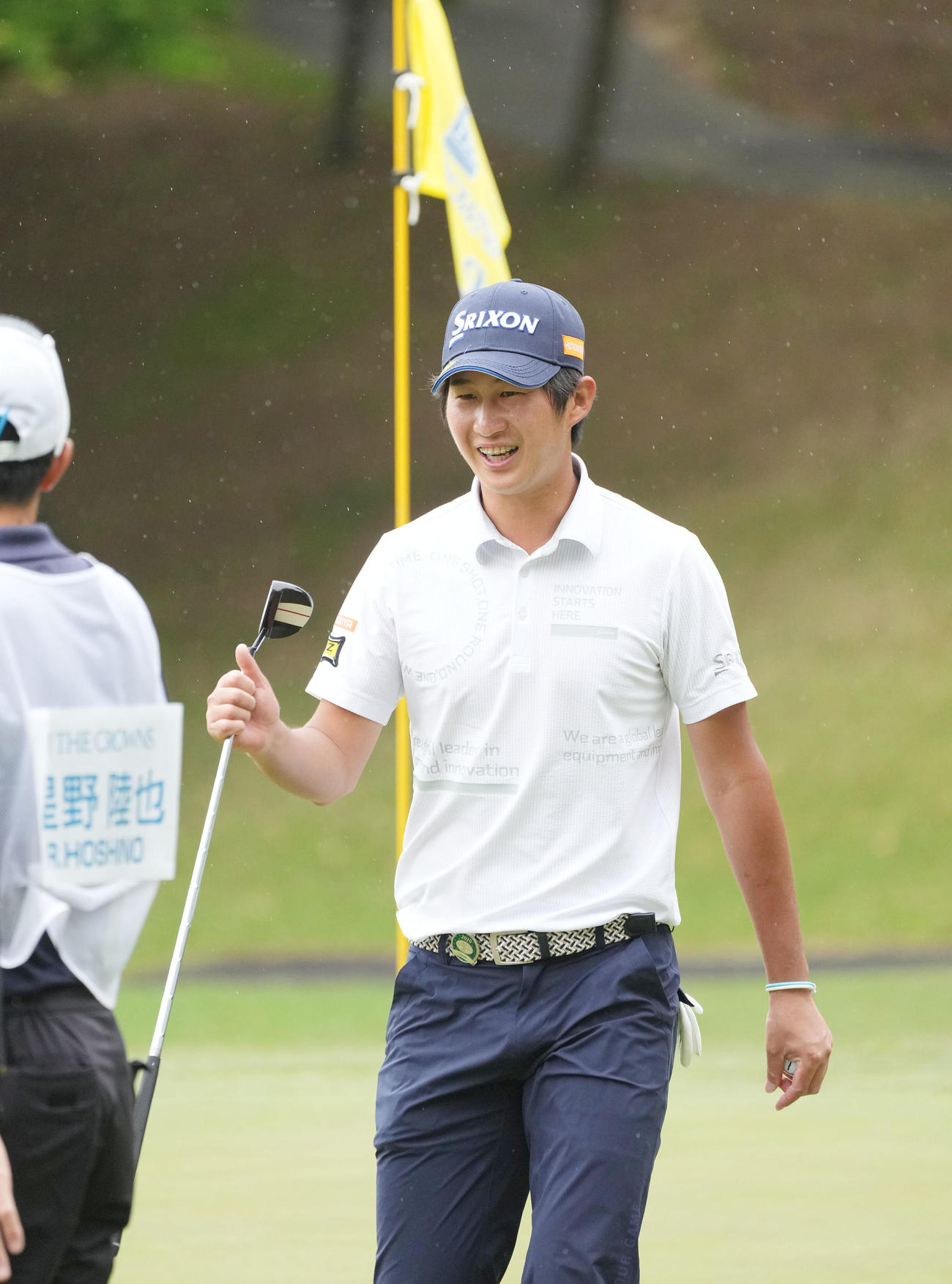 第61回中日クラウンズ「プロアマ」9番、明るい表情を見せる星野陸也（撮影・森本幸一）