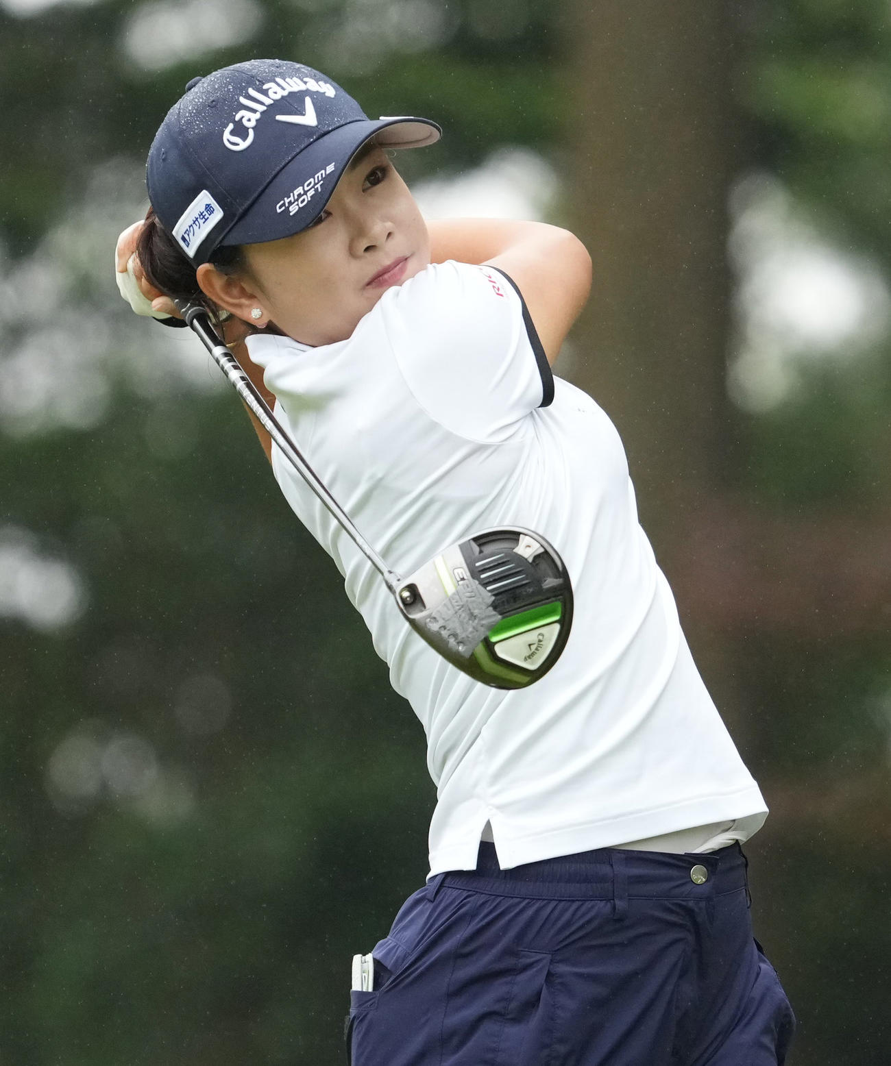 宮里藍サントリー・レディース最終日　5番、ティーショットを放つ河本結（撮影・清水貴仁）