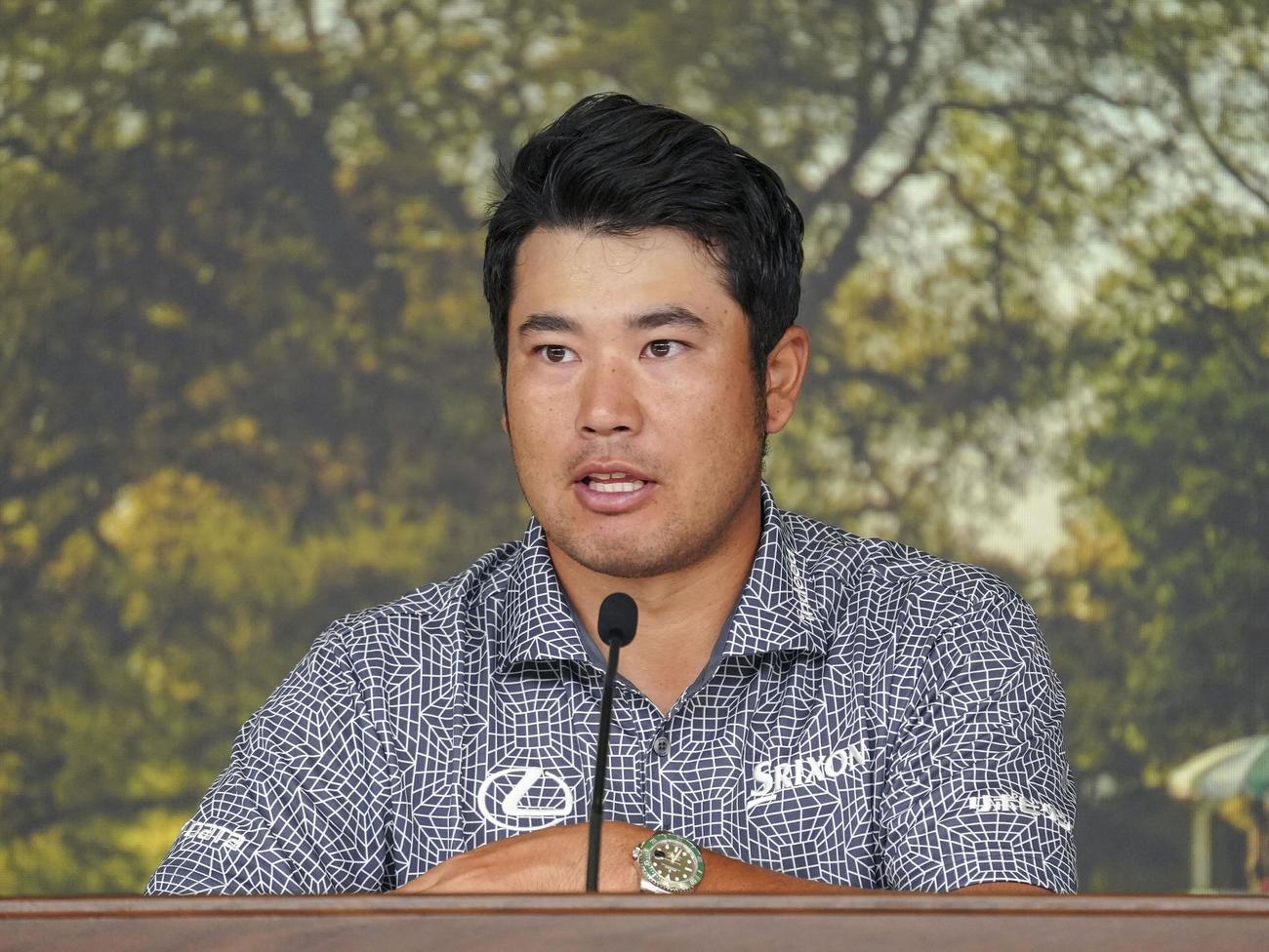 記者会見する松山英樹＝オーガスタ・ナショナルGC（主催者提供・共同）