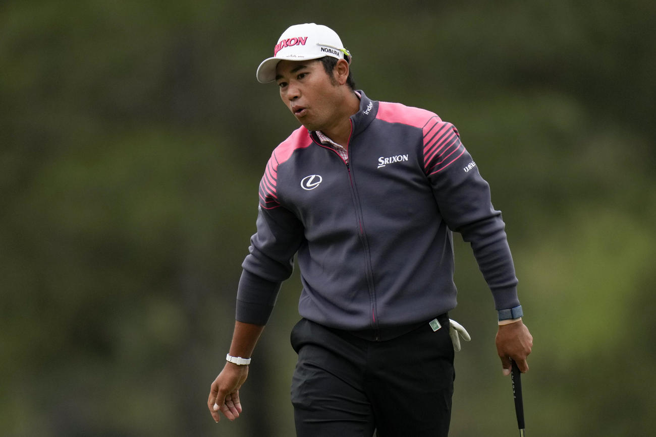 17番、バーディーパットが外れ、驚きの表情を見せる松山英樹（AP）