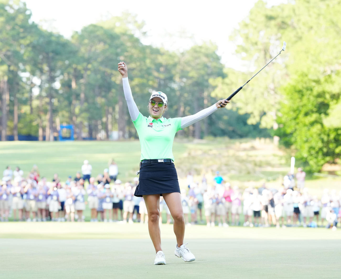 18番、全米女子オープンを制し、歓喜するミンジ・リー（撮影・江口和貴）