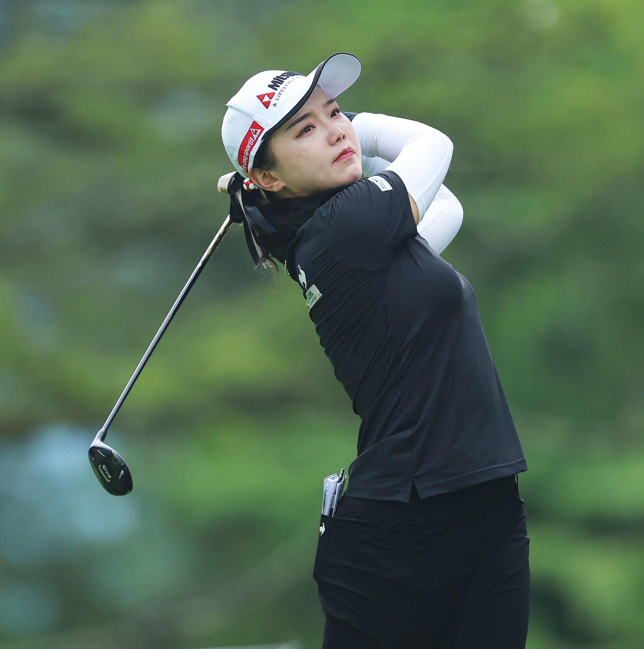 3番、ティーショットを放つセキ・ユウティン（撮影・河田真司）