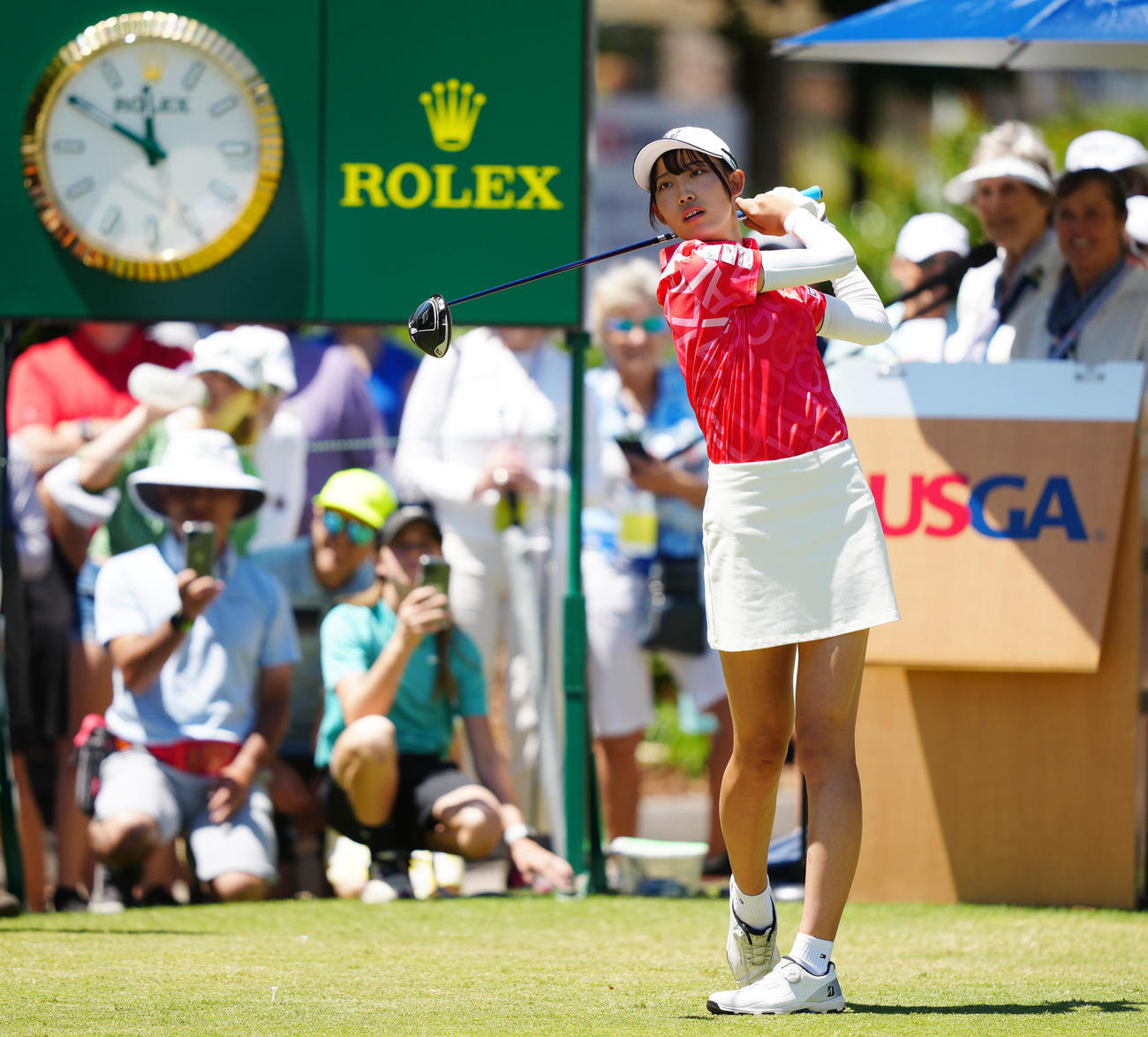 6月5日、全米女子オープンでティーショットを放つ馬場咲希