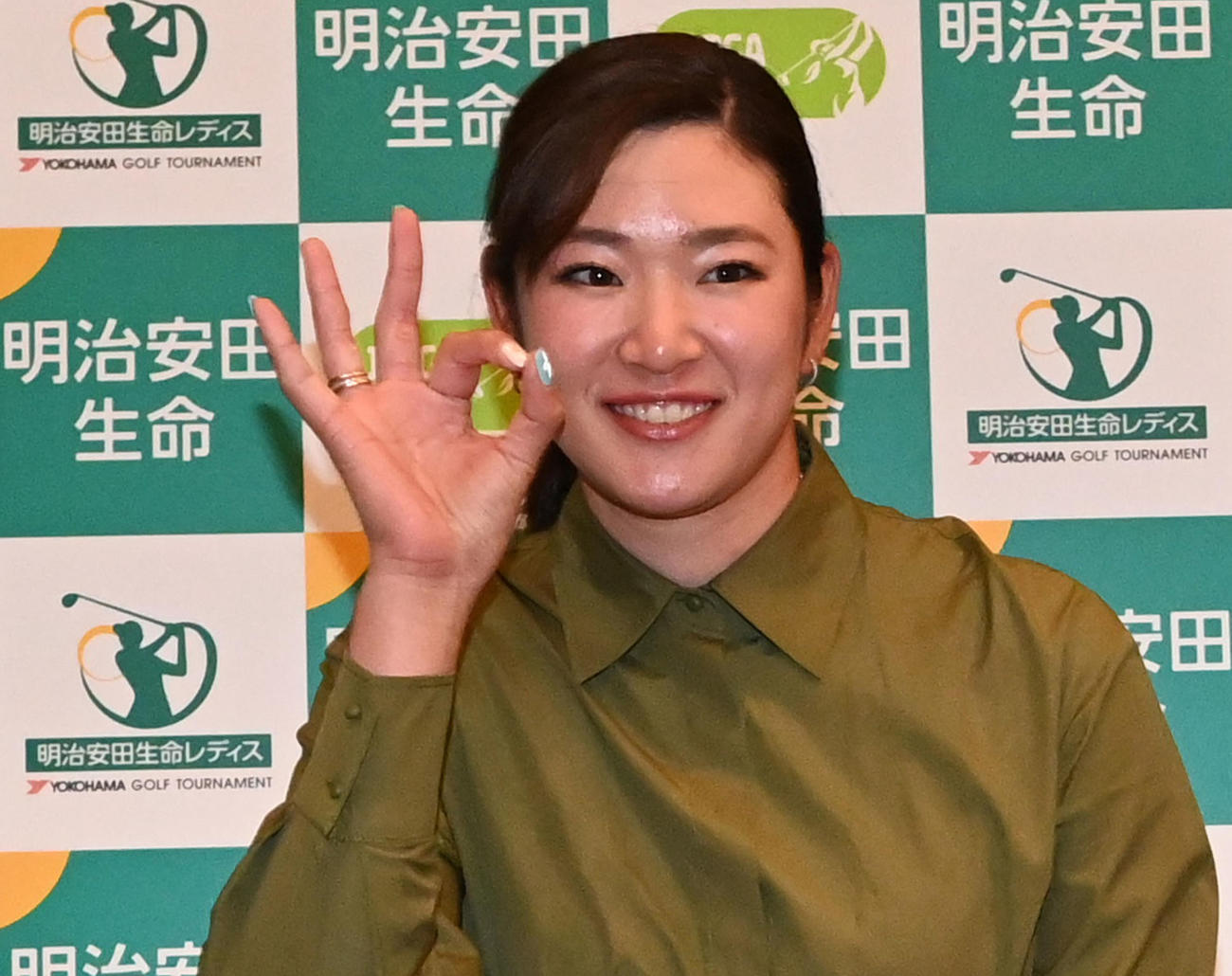 明治安田生命レディス前夜祭　原英莉花（撮影・前岡正明）