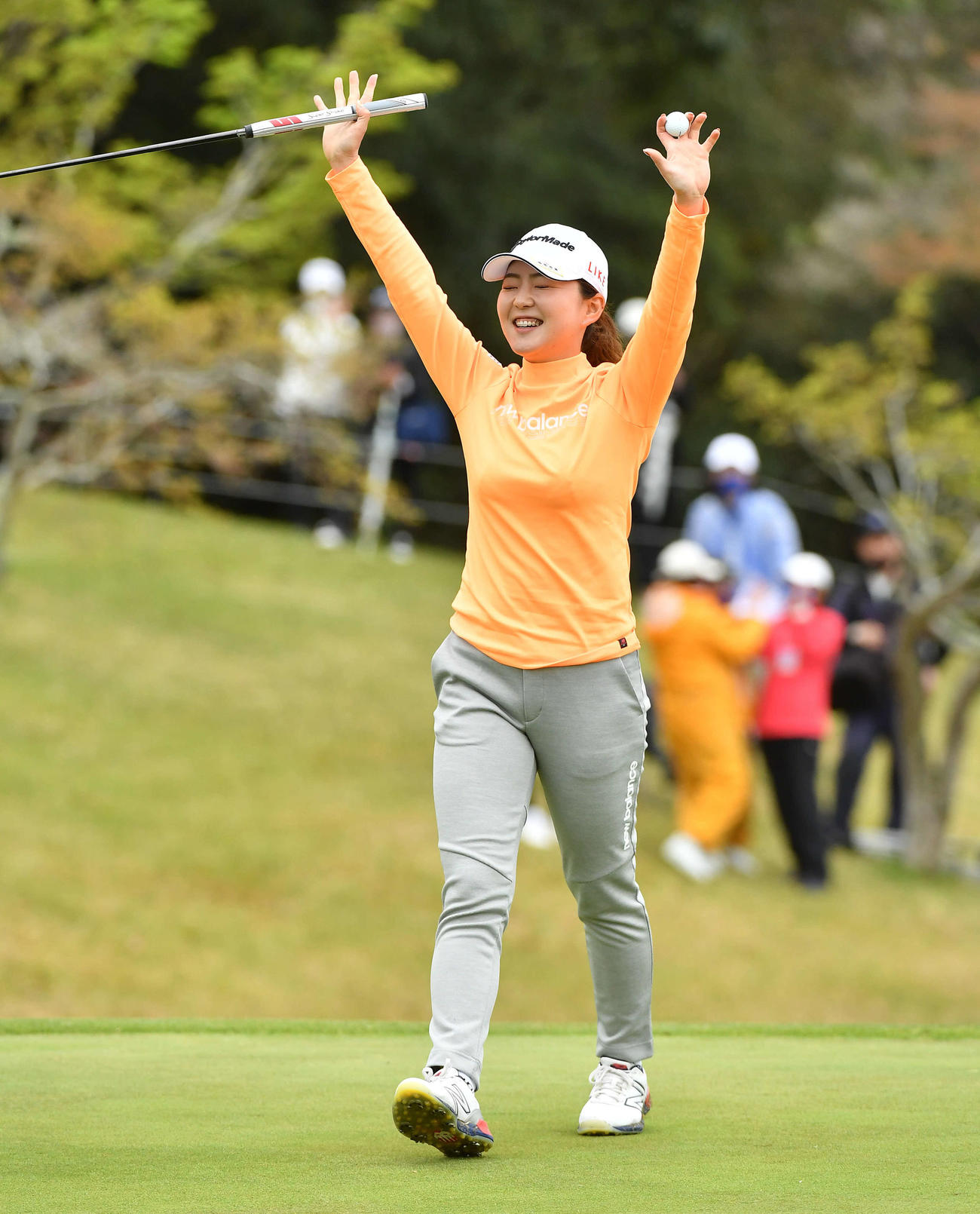 ウイニングパットを決め、感極まる山内日菜子（撮影・岩下翔太）
