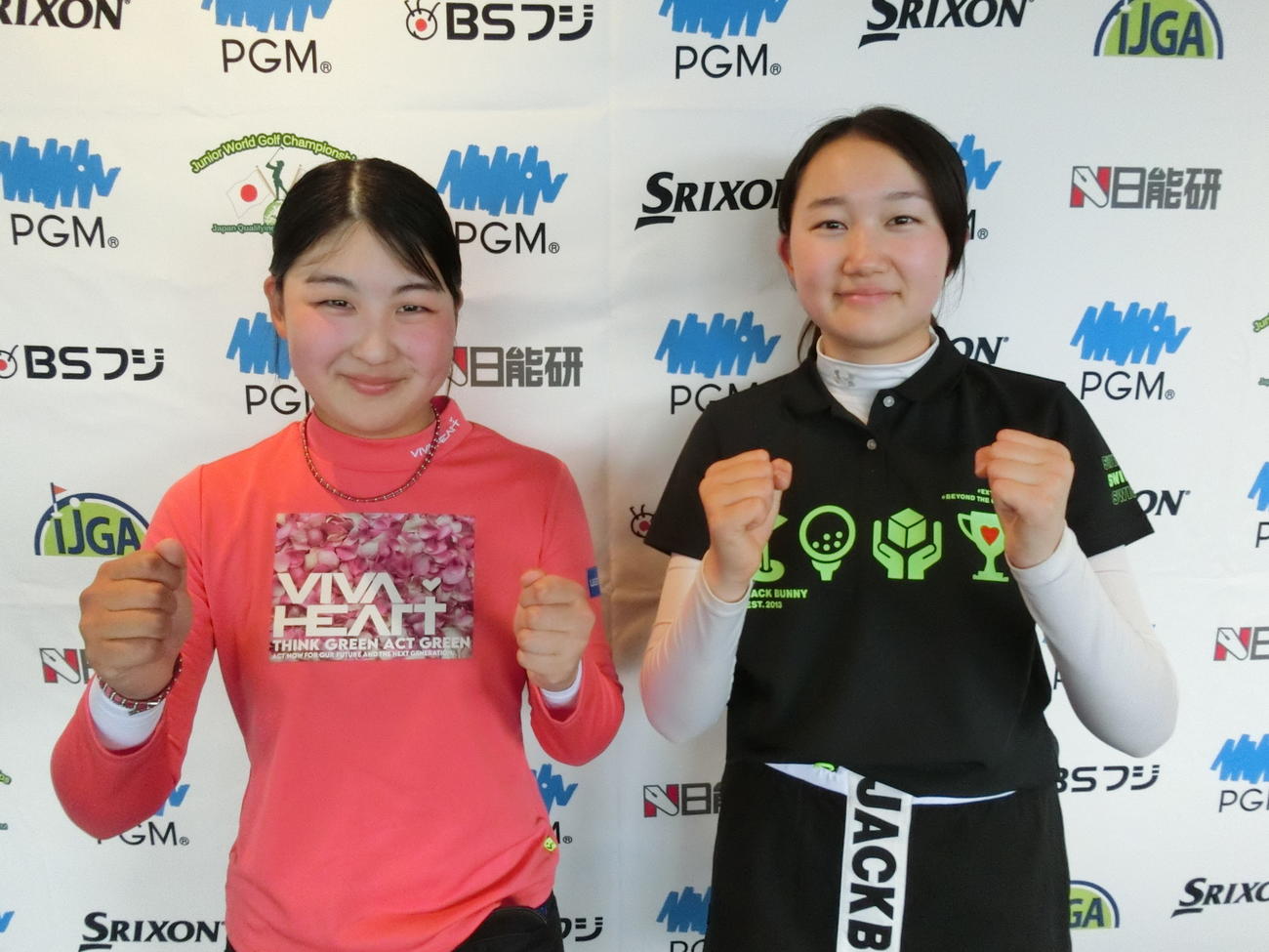 13－14歳の部女子日本代表の福田美来（左）と清水心結（C）IJGA