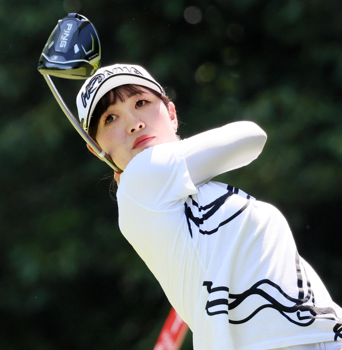 7番、ティーショットを放つ蛭田みな美（撮影・加藤哉）