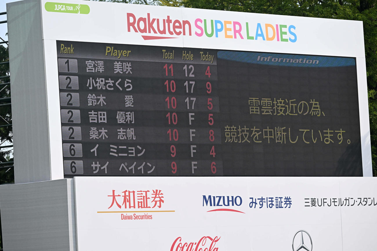 雷雲接近のため2日連続で中断した楽天スーパーレディース（撮影・前岡正明）