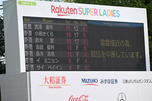 雷雲接近のため2日連続で中断した楽天スーパーレディース（撮影・前岡正明）