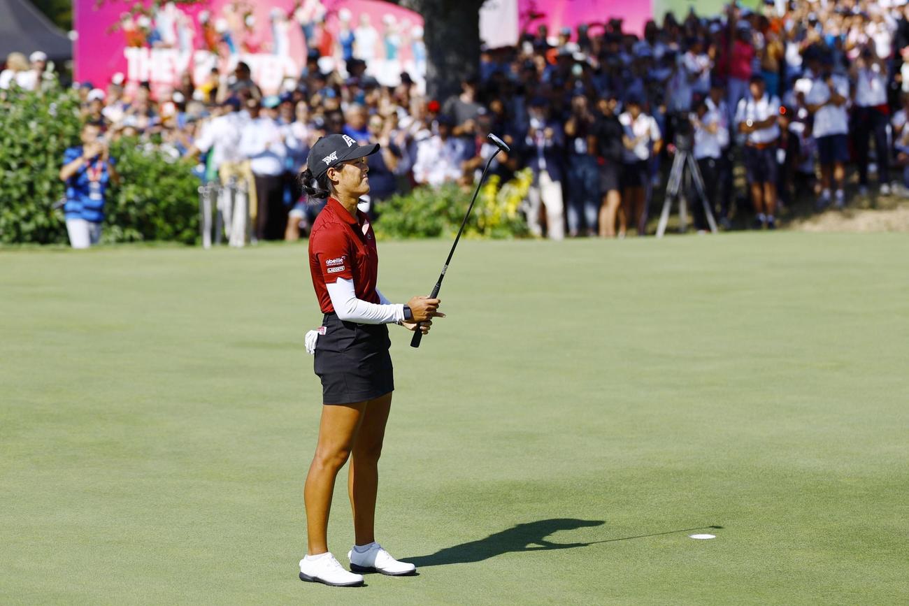 最終ラウンド、通算14アンダーでホールアウトしたセリーヌ・ブティエ。メジャー初優勝を果たした＝エビアン・リゾートGC（共同）