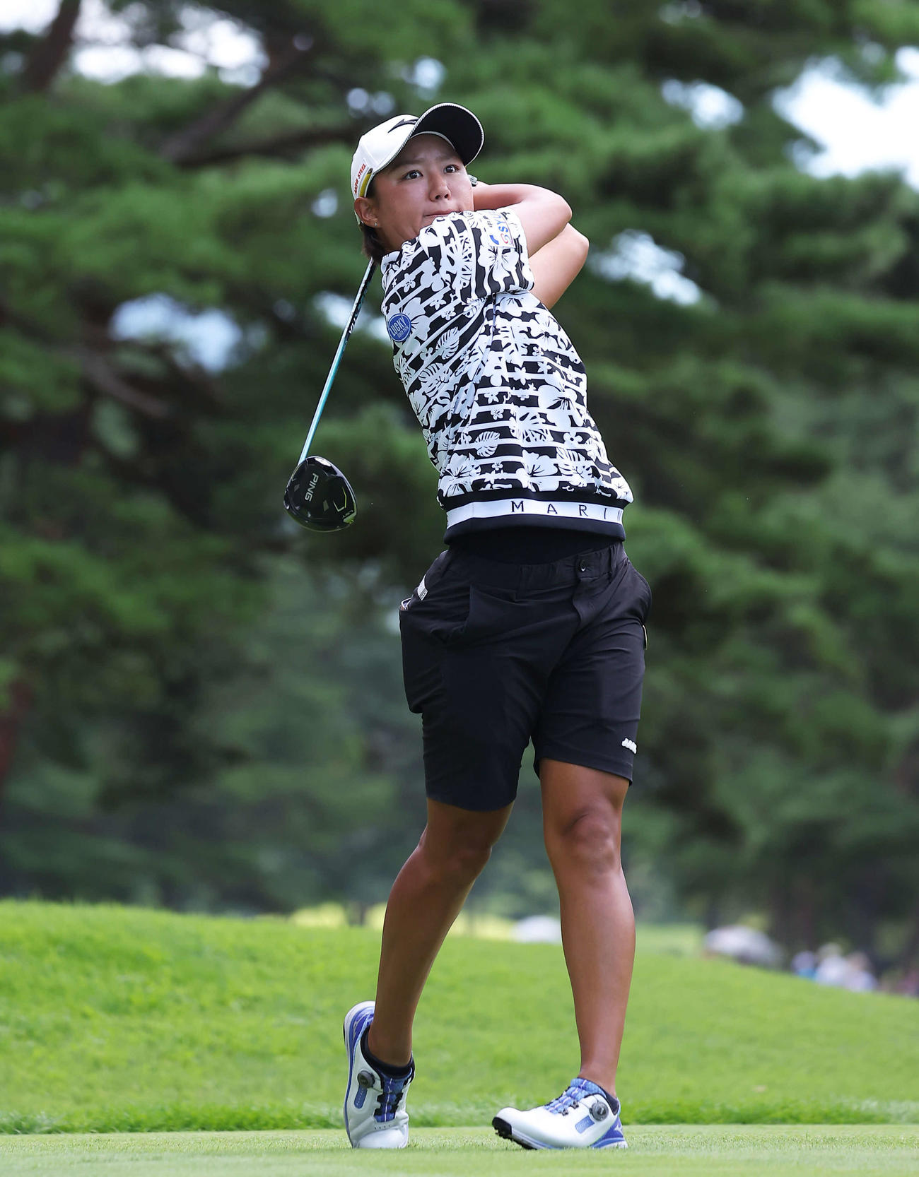 4番、ティーショットを放つ野沢（撮影・河田真司）