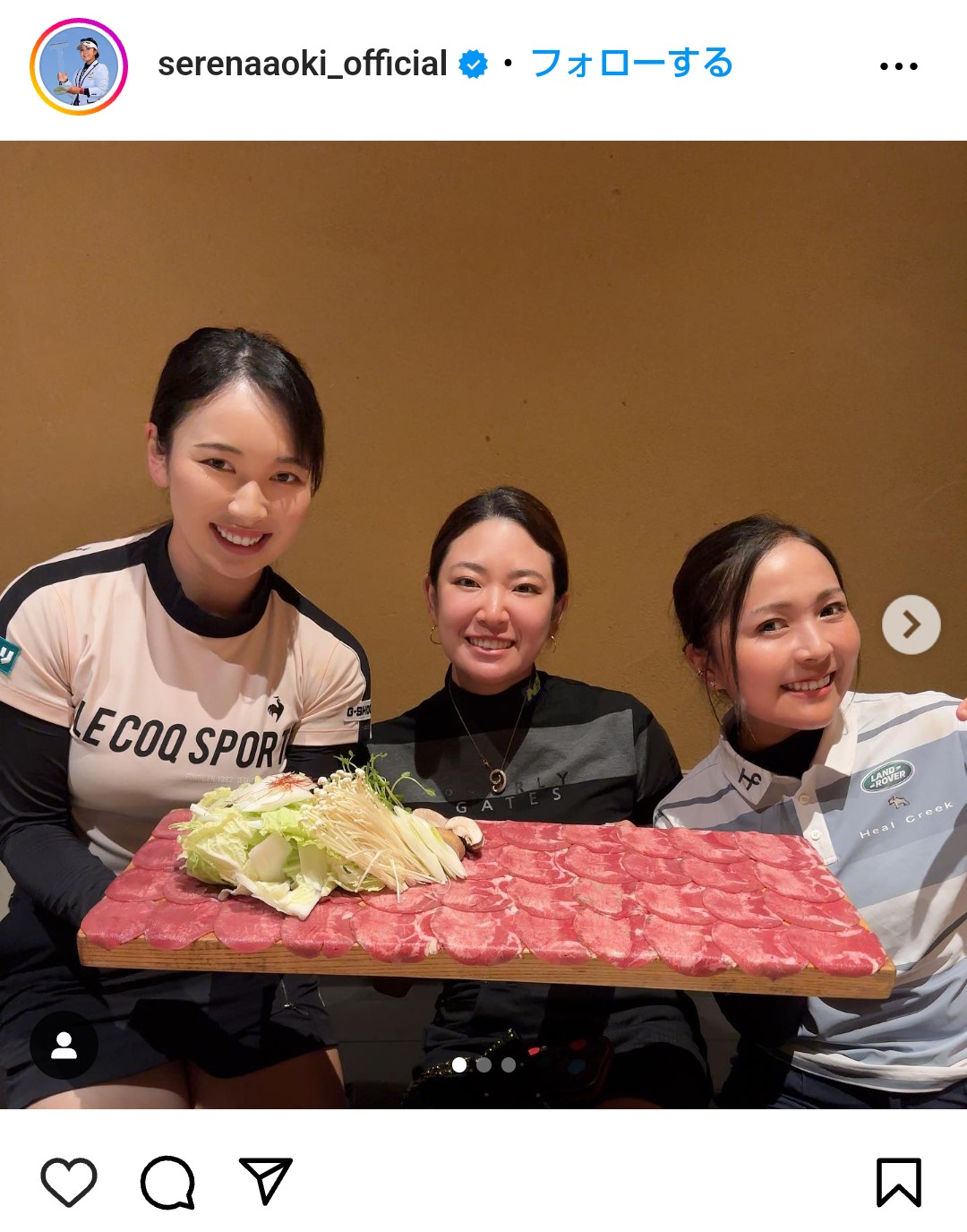 女子ゴルフの青木瀬令奈の公式インスタグラムから