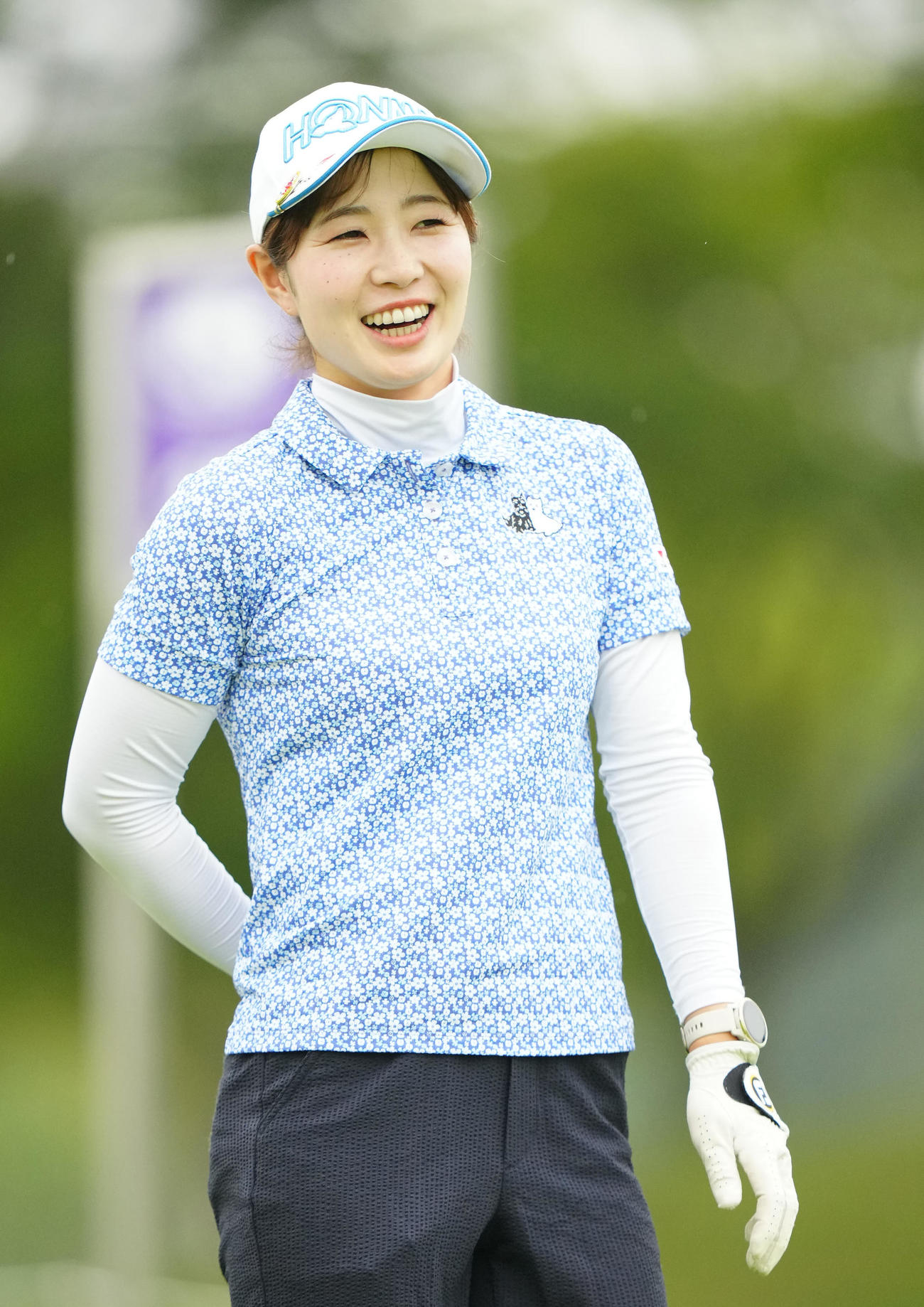 プロアマ戦で笑顔を見せる蛭田みな美（撮影・江口和貴）