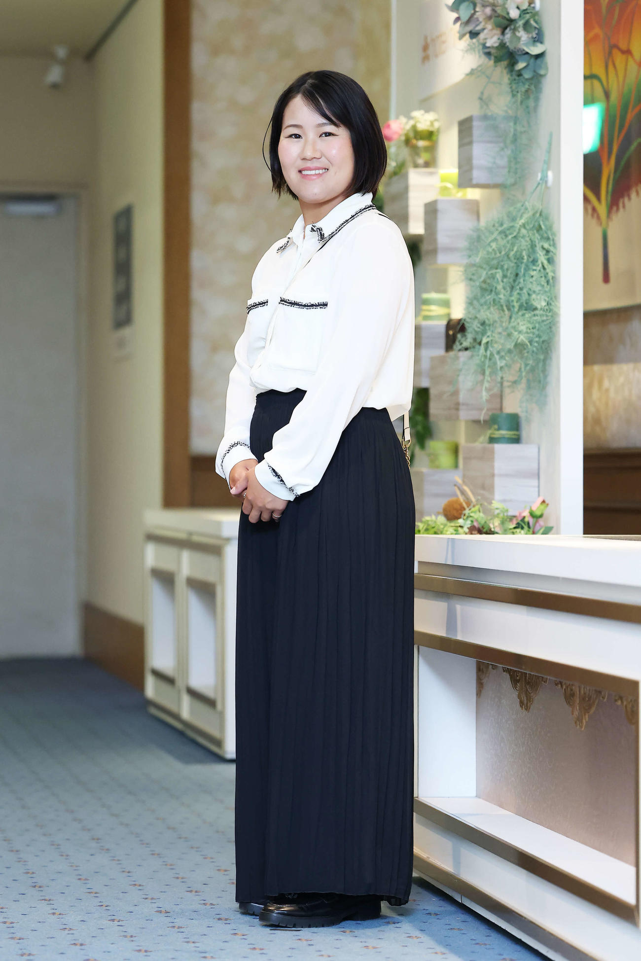 TOTOジャパンクラシック選手歓迎レセプションでドレスアップする畑岡（撮影・河田真司）
