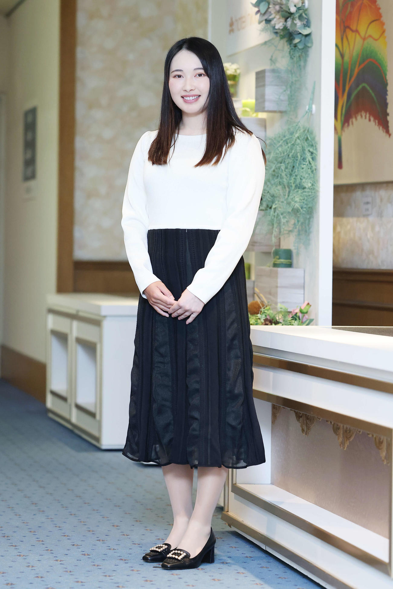 TOTOジャパンクラシック選手歓迎レセプションでドレスアップする小祝（撮影・河田真司）