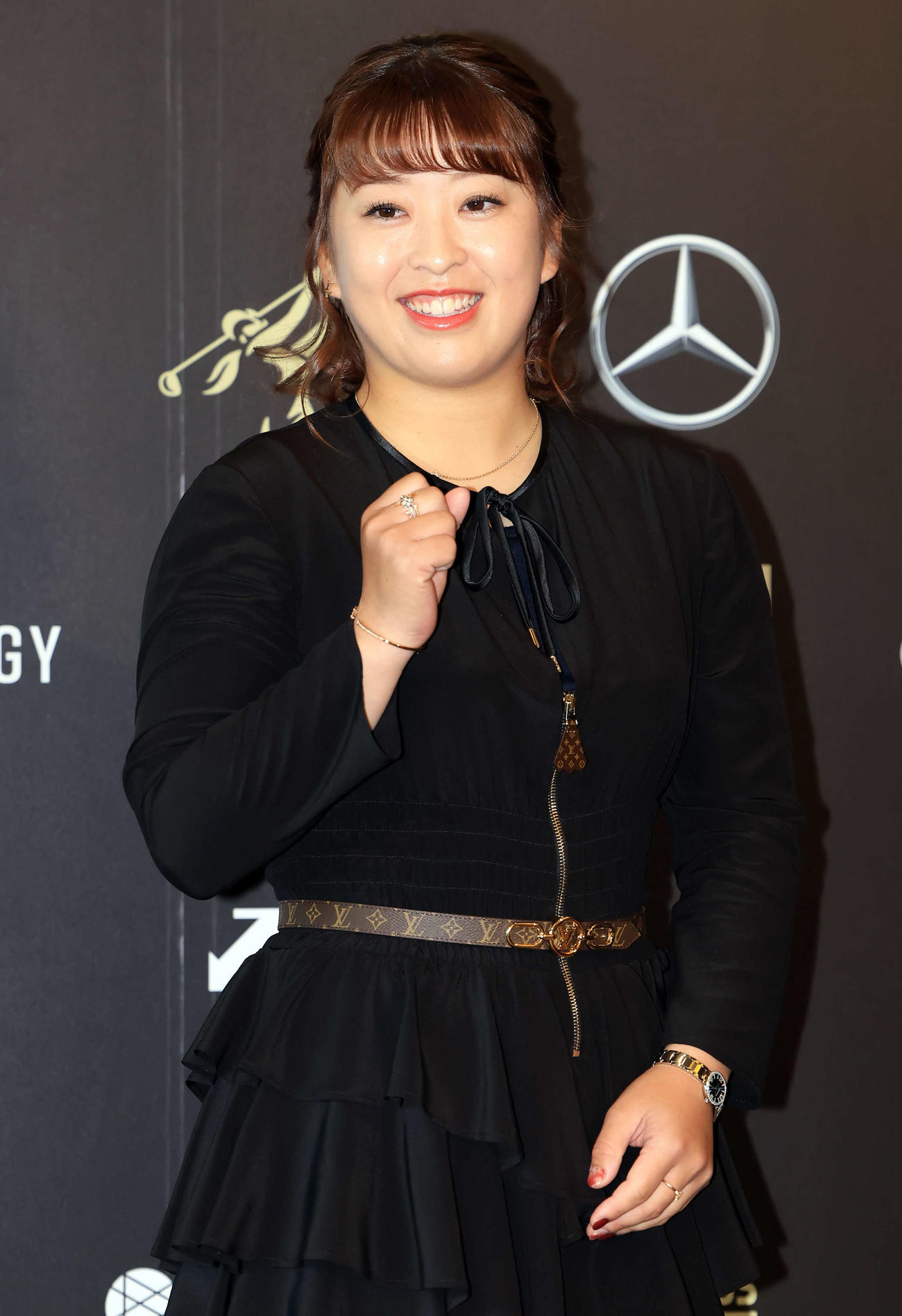 「JLPGA AWARDS 2023」でドレスアップした西郷真央（撮影・浅見桂子）