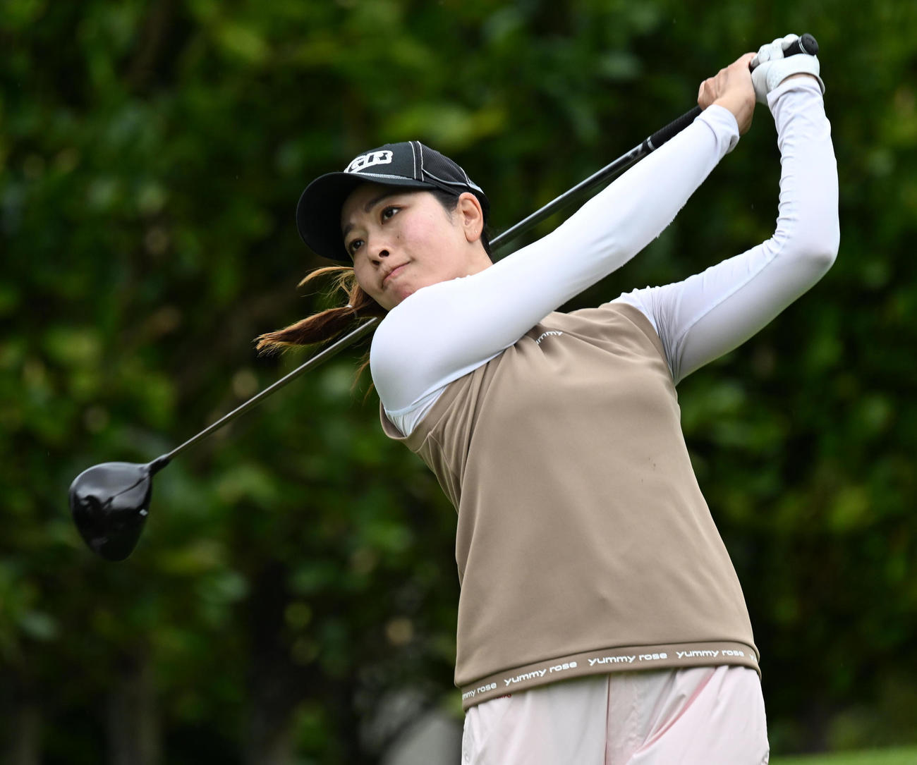 2番、ティーショットを放つ森田理（撮影・前岡正明）