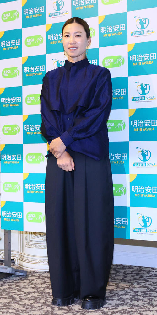 明治安田レディスの前夜祭に出席する上田桃子（撮影・上山淳一）