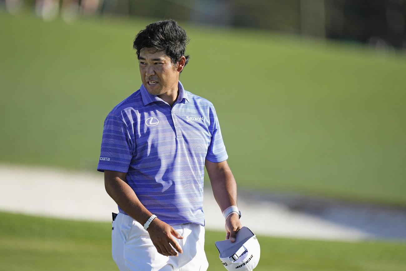 第1ラウンド、ホールアウトした松山英樹。4オーバーで暫定75位＝オーガスタ・ナショナルGC（共同）