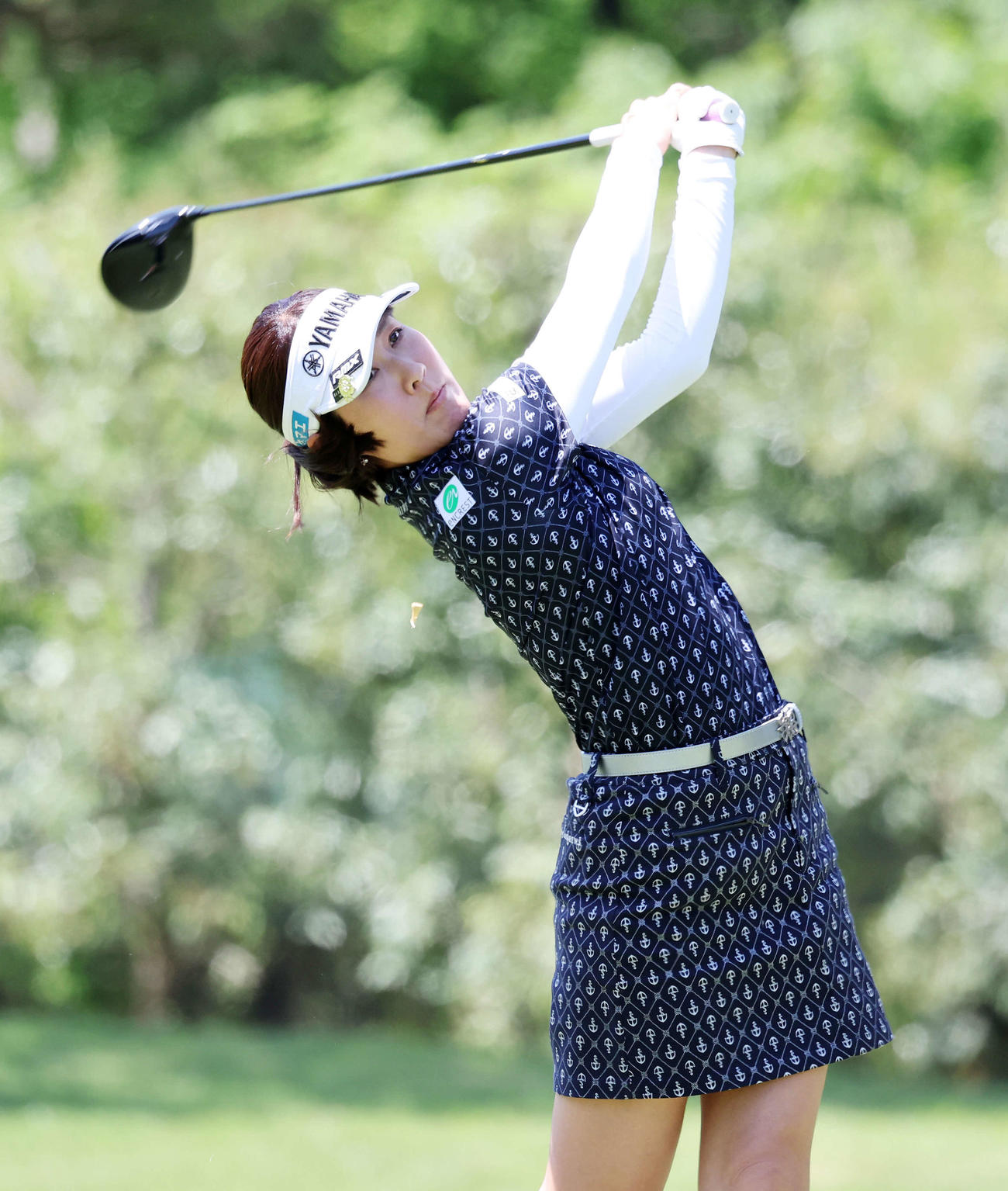 3番、ティーショットを放つ福田真未（撮影・鈴木正人）
