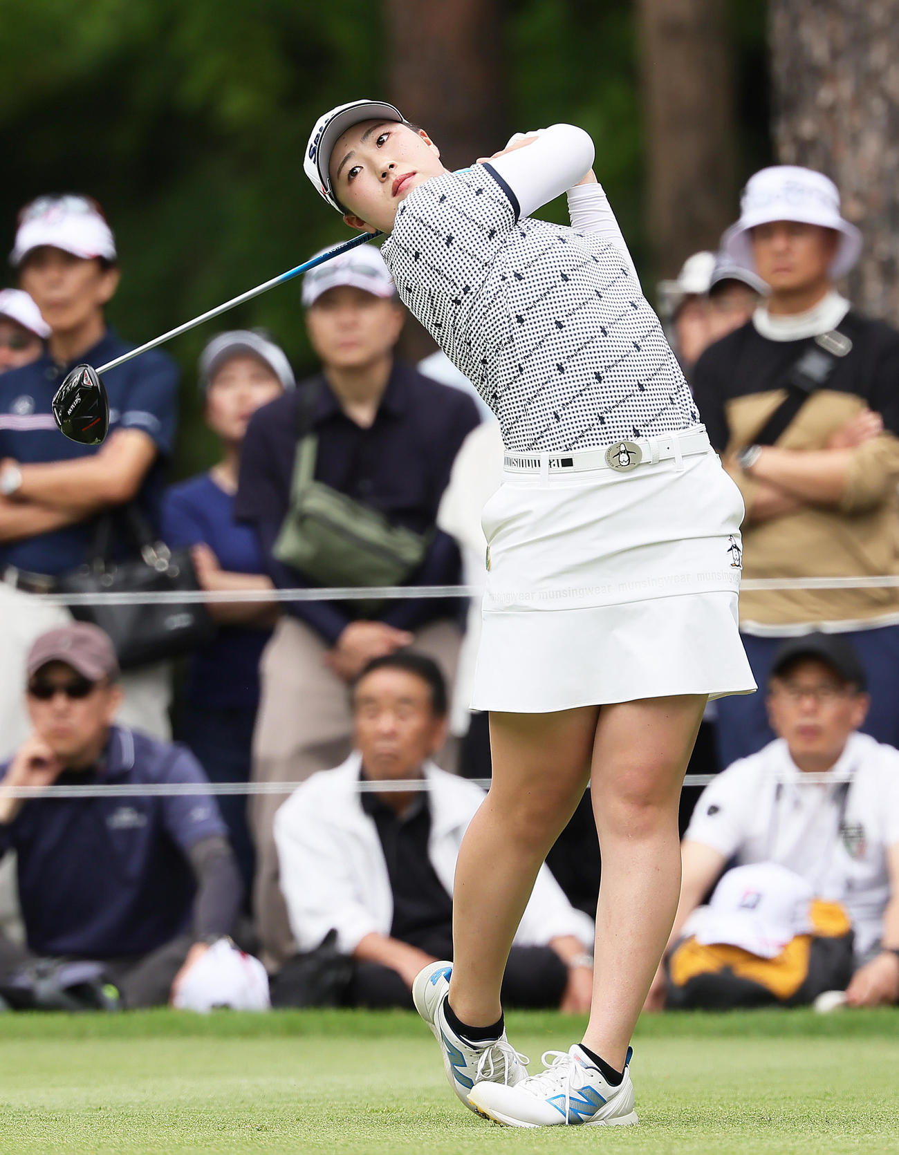 9番、ティーショットを放つ竹田（撮影・足立雅史）