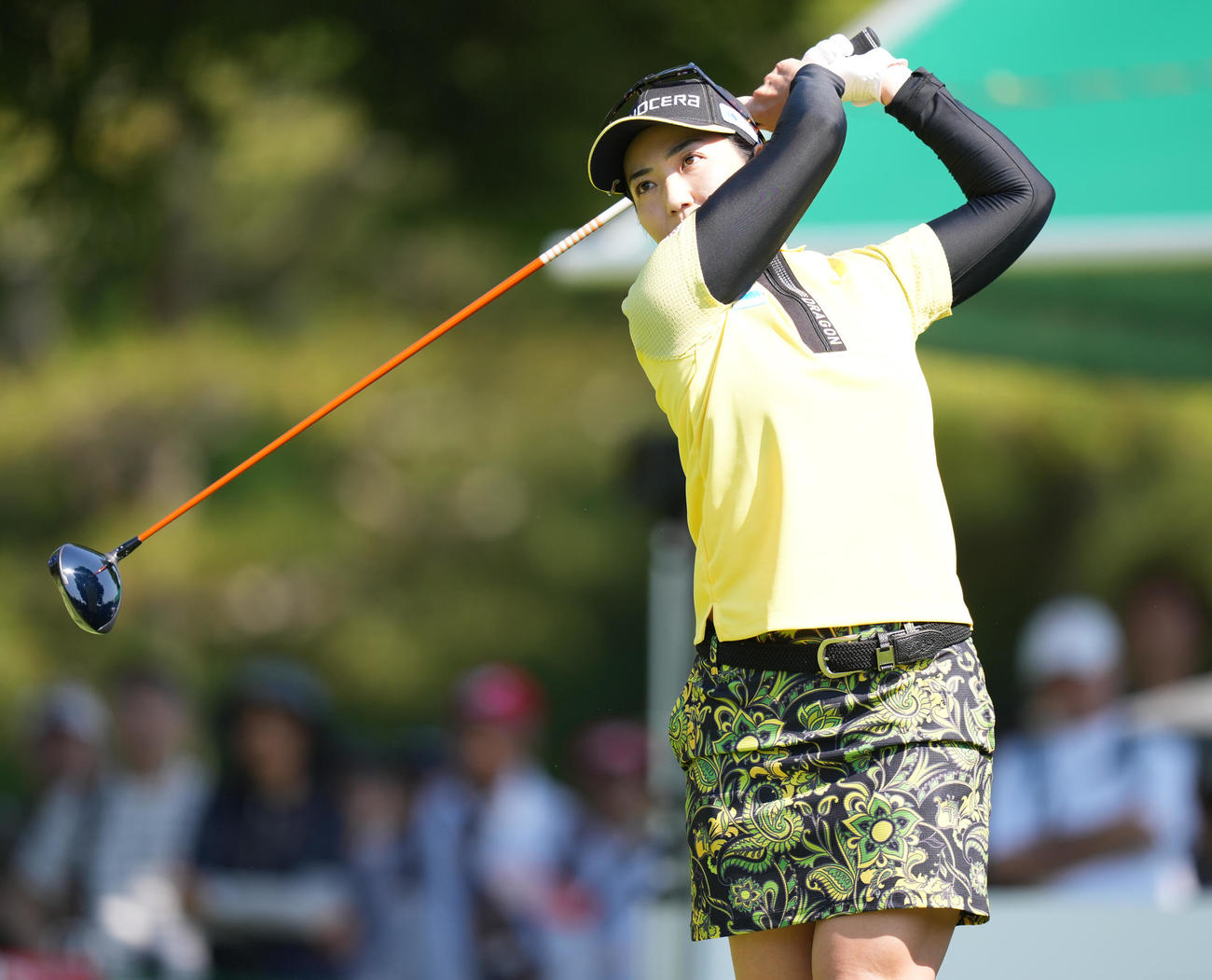 1番、ティーショットを放つ笠（撮影・鈴木みどり）