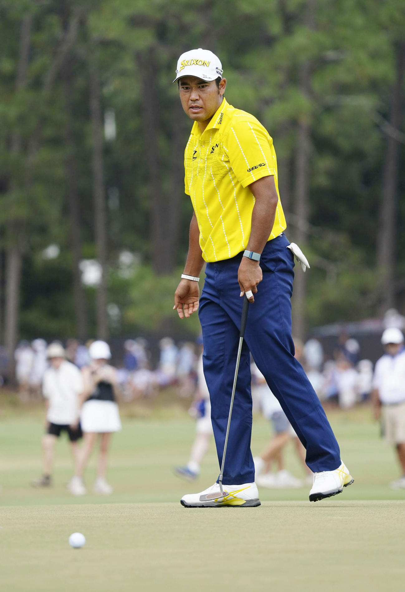 最終ラウンド、7番でバーディーパットを外した松山英樹＝パインハースト・リゾート（共同）