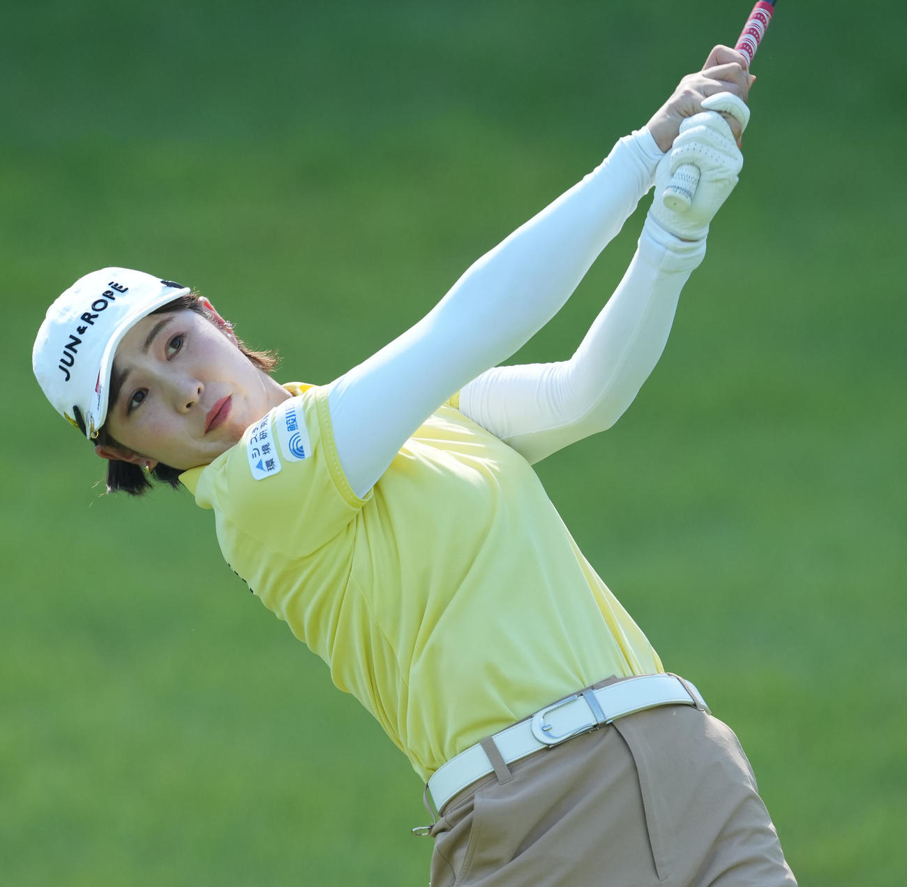 2番、ショットを放つ蛭田みな美（撮影・たえ見朱実）